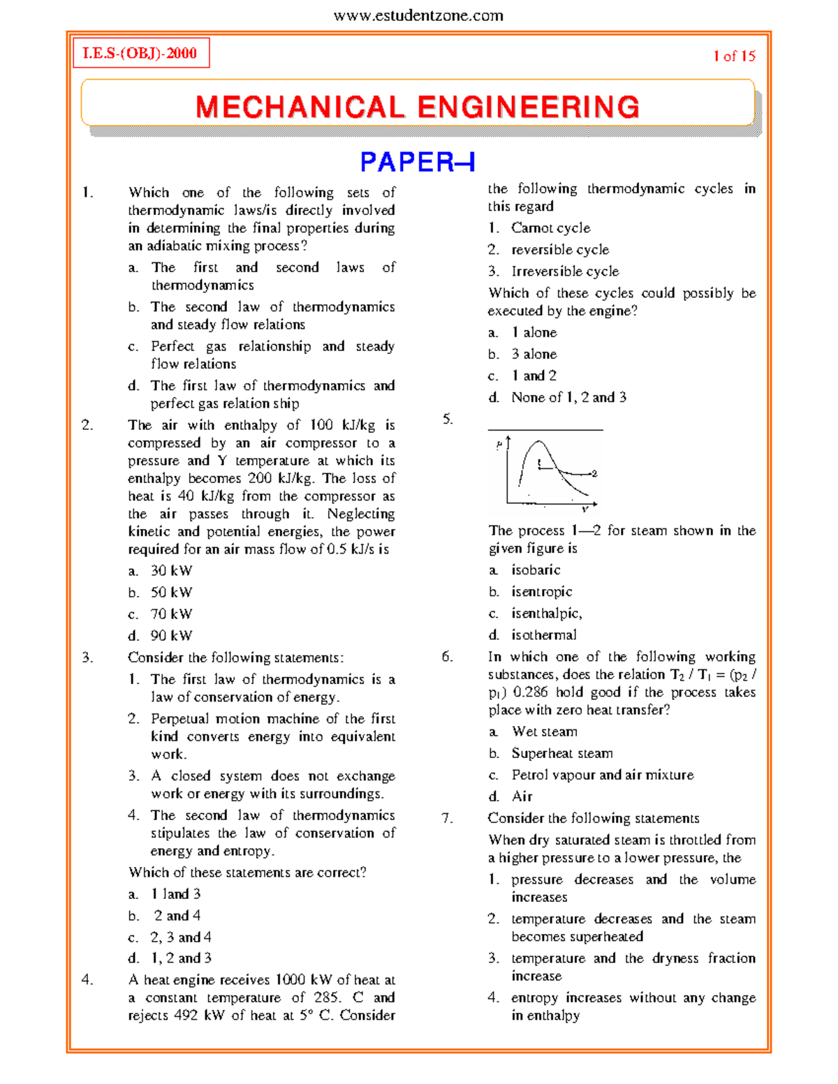 2000 - pyq OF MECHANICAL ENGINEERING ese - 1 of 15 PAPER–I Which one of ...