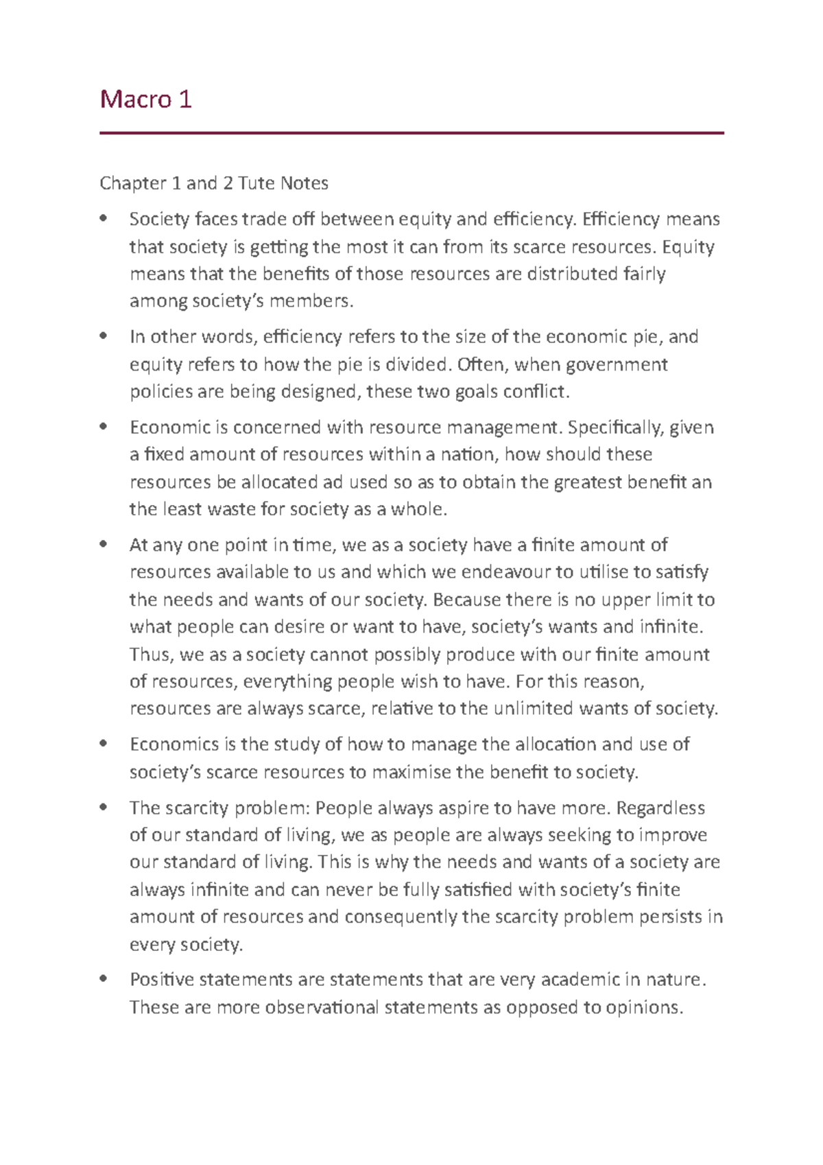 Macro 1 Chapter 1 and 2 Tute Notes - Studocu