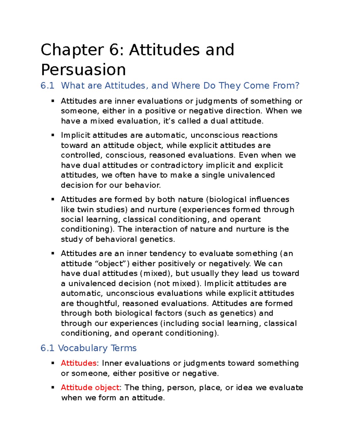 Social Psychology Chapter 6 Notes - Chapter 6: Attitudes And Persuasion ...