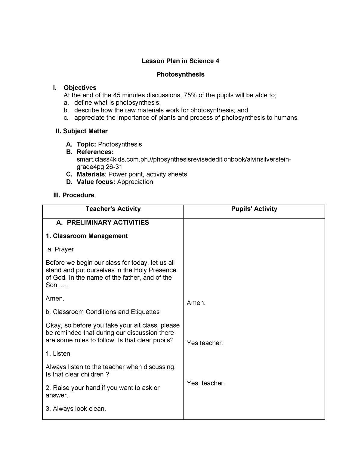 Sir DIDI Lesson plan - Lesson Plan in Science 4 Photosynthesis I ...