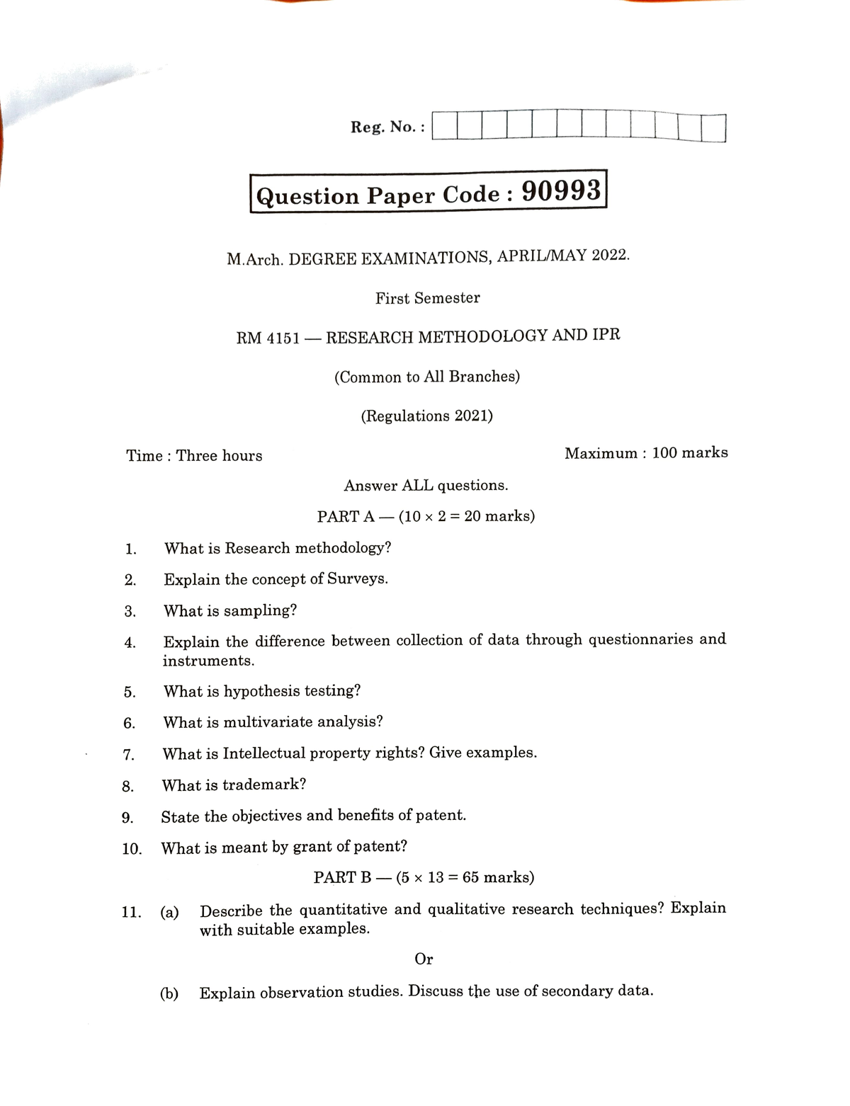rm4151 research methodology and ipr question paper