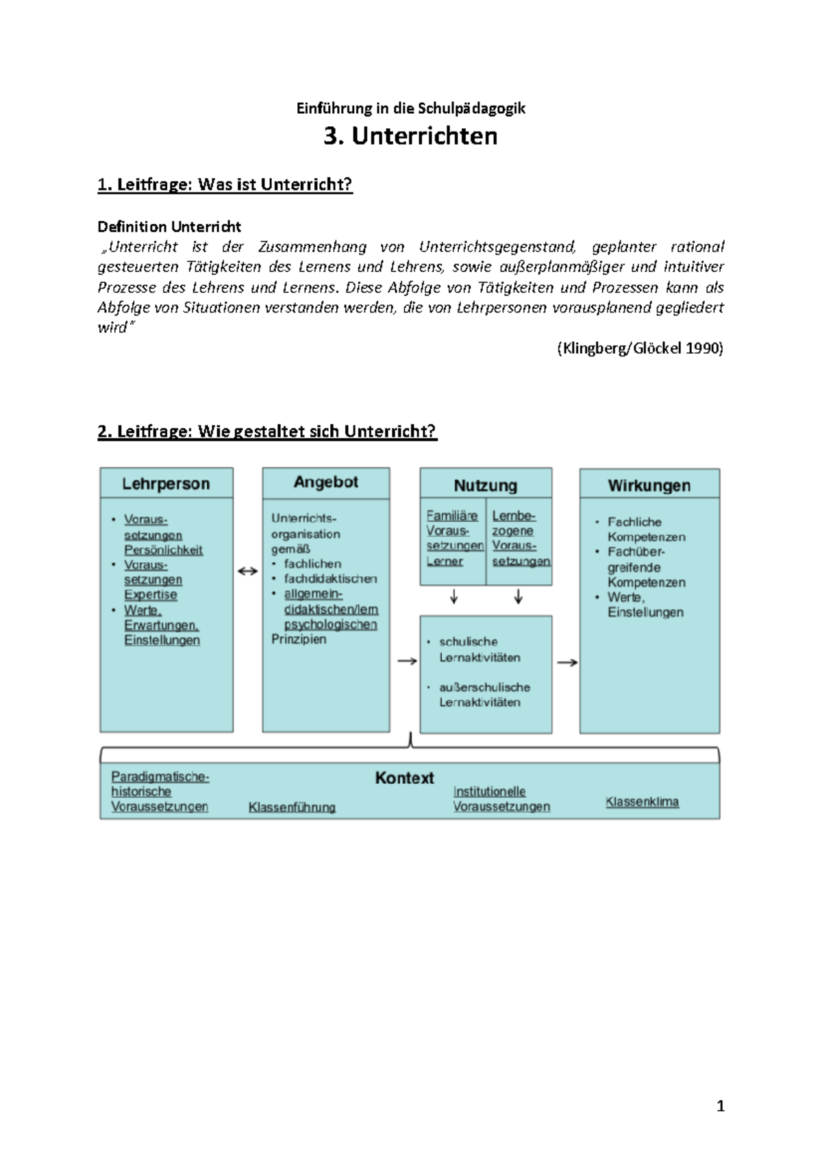 Was Ist Eine Leitfrage 03 Unterrichten PDF - Zusammenfassung Einführung in die Schulpädagogik
