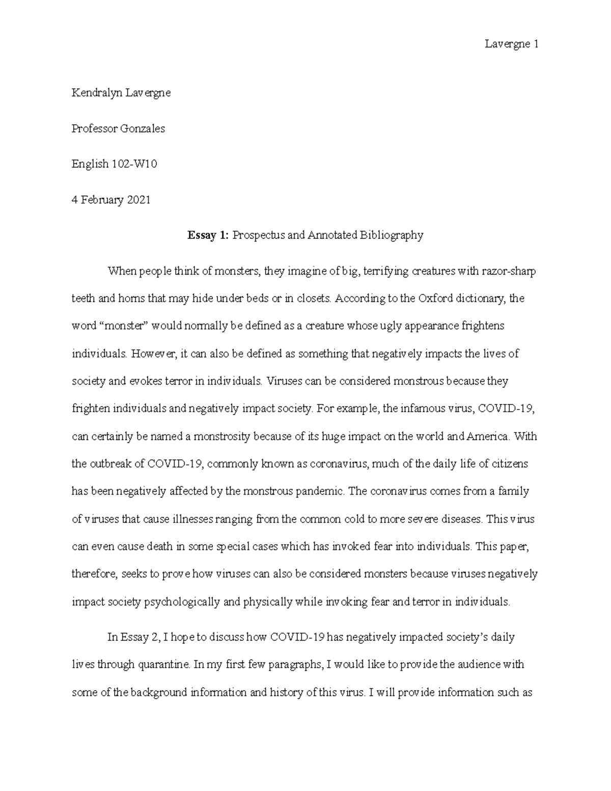 prospectus essay example