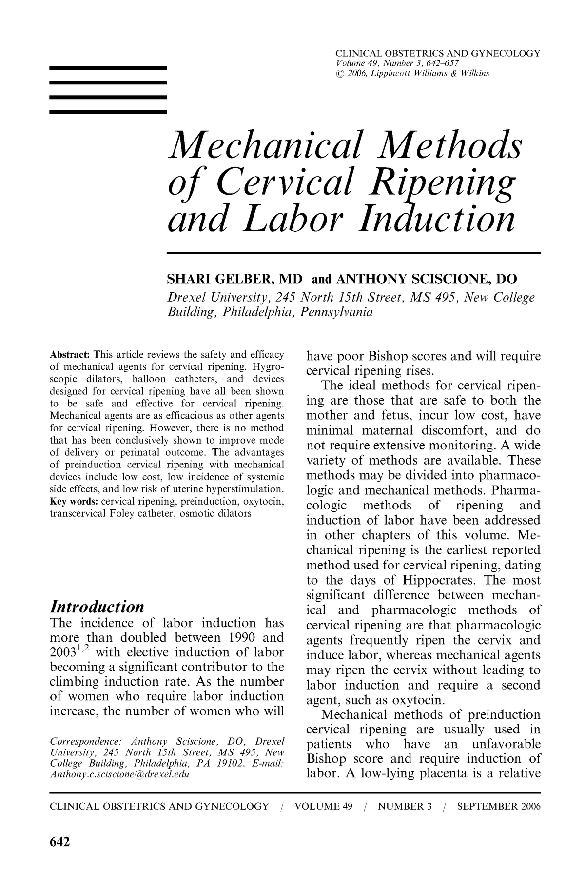 Mechanical Methods of Cervical Ripening and Labor Induction