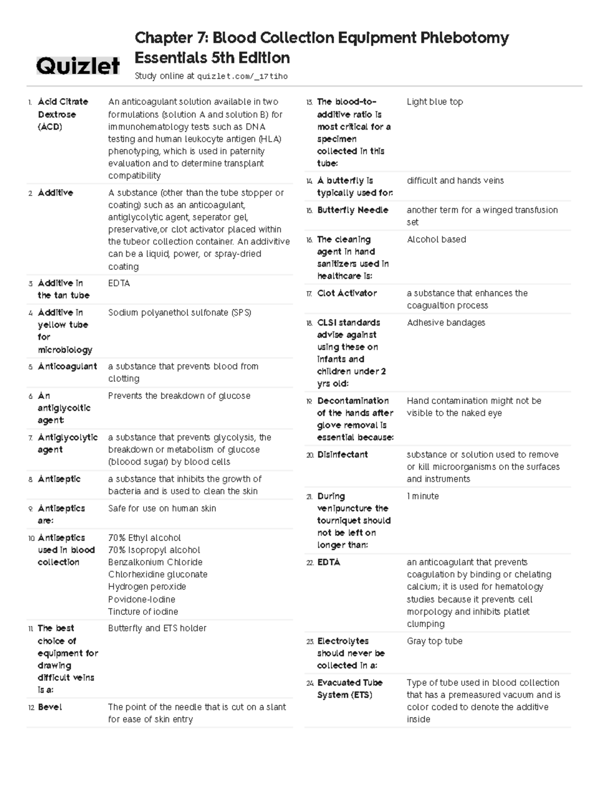 Quizlet Acid Citrate Dextrose (ACD) An anticoagulant solution available in two formulations