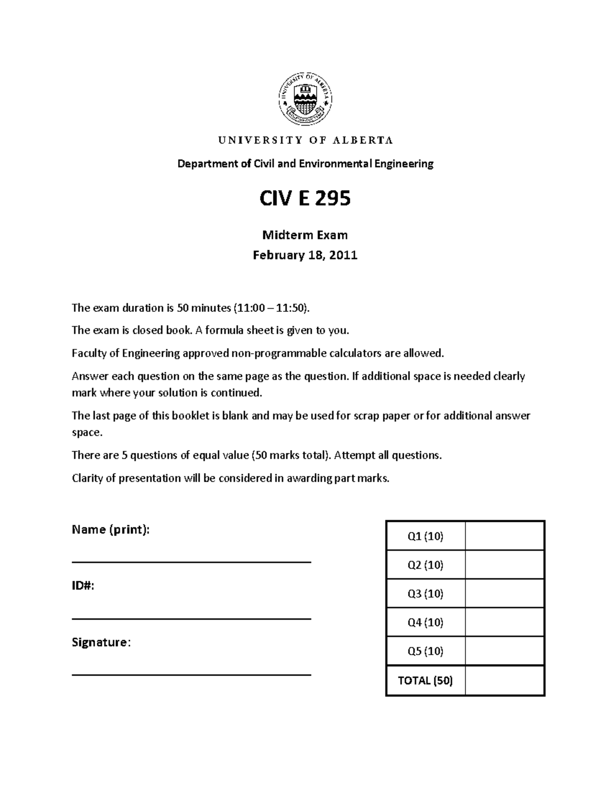 Exam 18 February 2011, Questions - Department Of Civil And ...