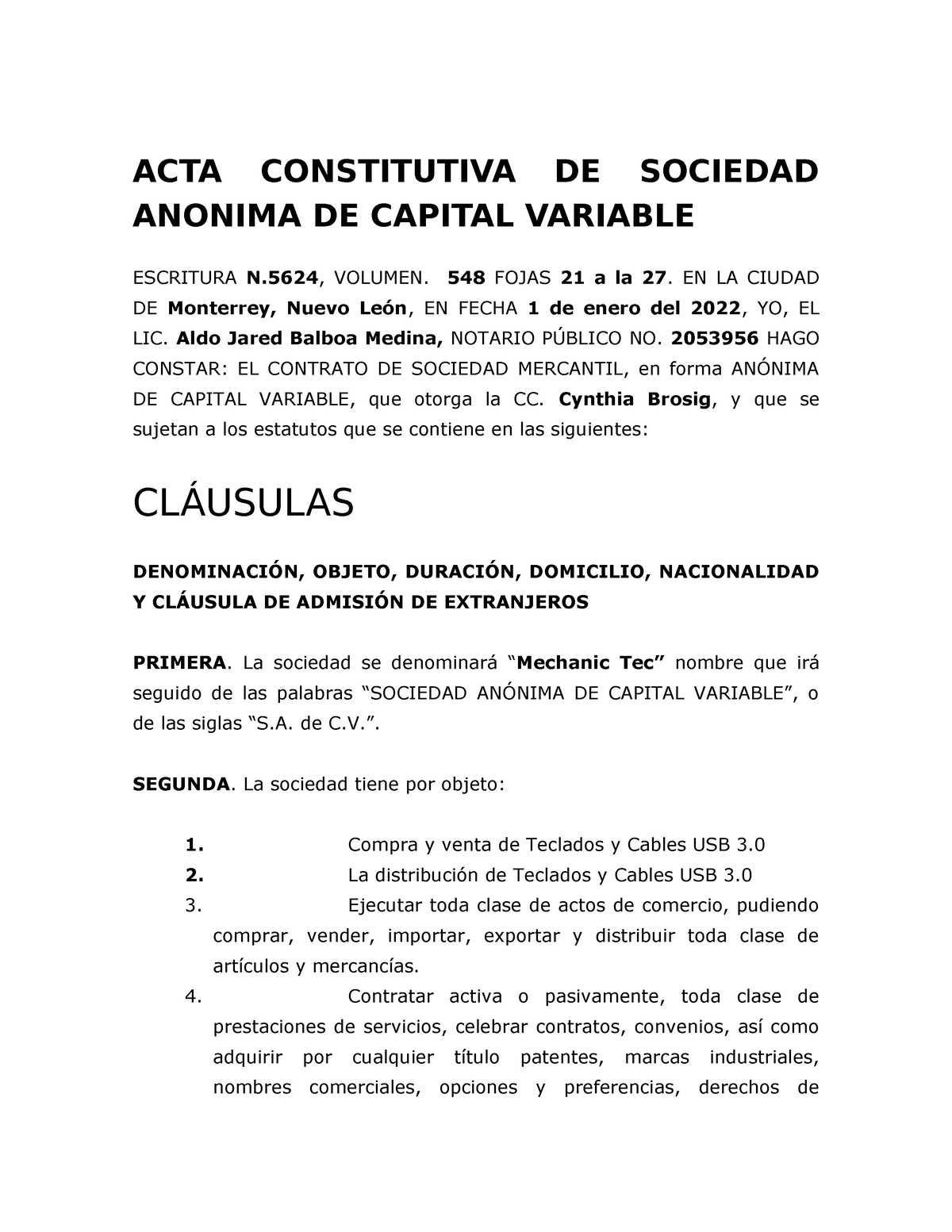 Acta Constitutiva Para Contabilidad De Sociedades Acta Constitutiva