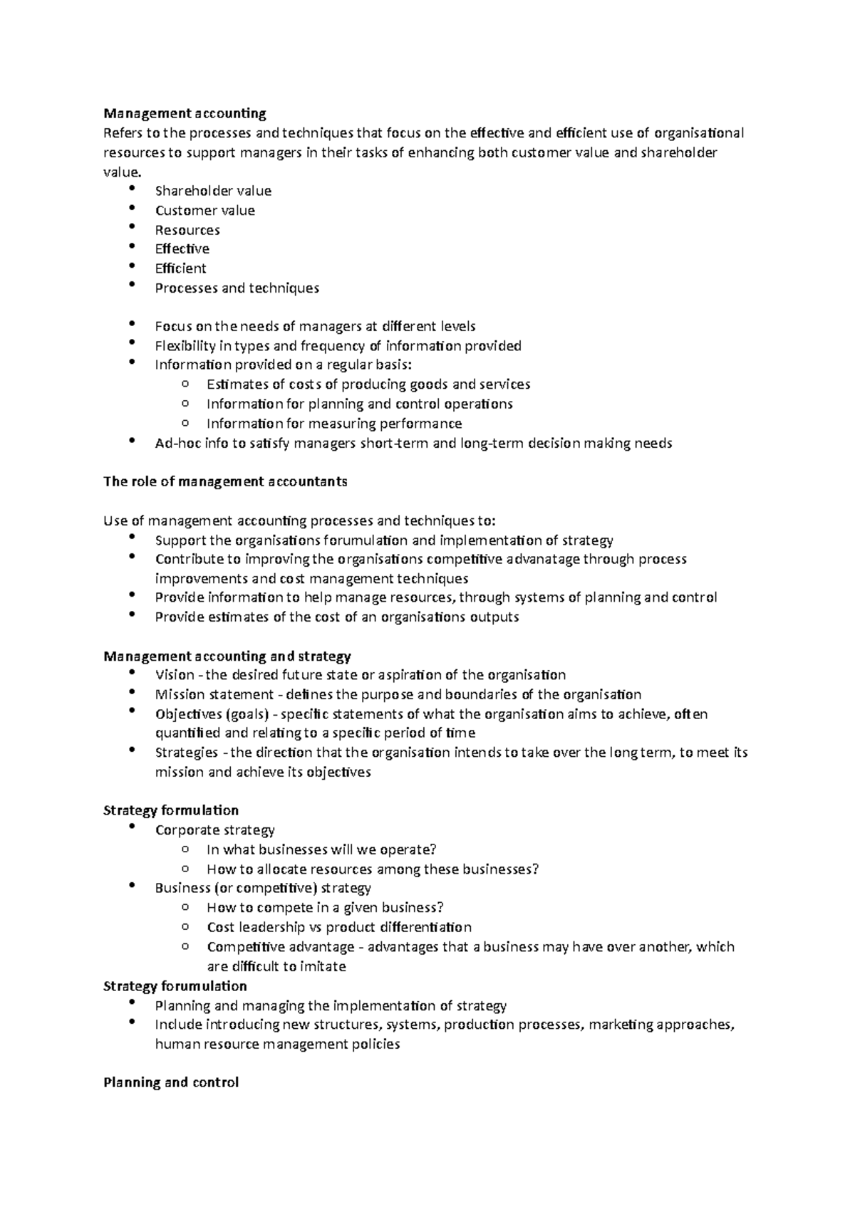 Week 1 lecture notes - Management accounting Refers to the processes ...