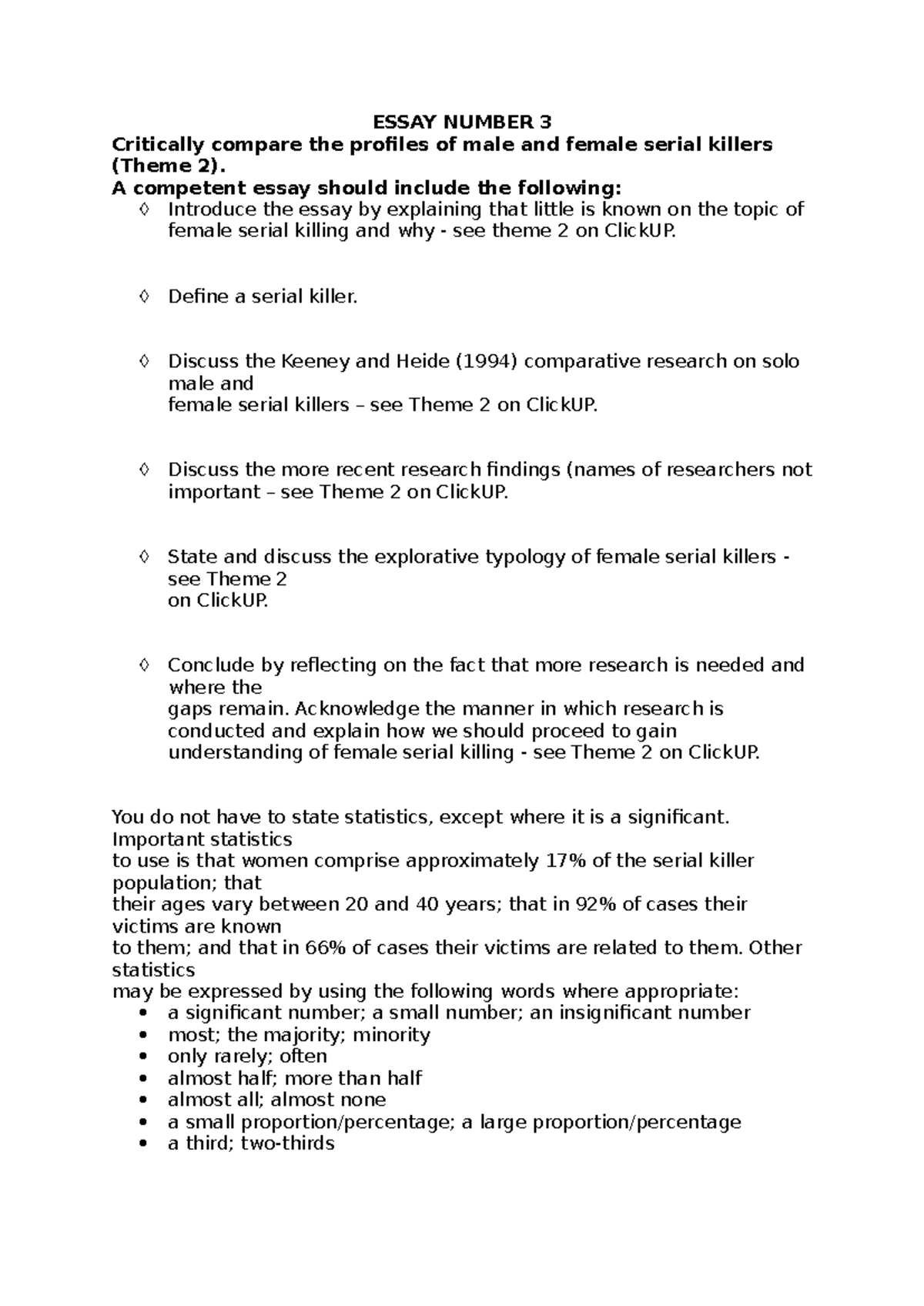 Essay Number 3 - ESSAY NUMBER 3 Critically compare the profiles of male ...