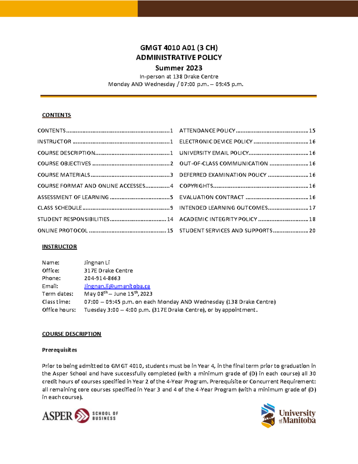 GMGT4010 A01 Administrative Policy Course Outline - GMGT 4010 A01 (3 CH ...