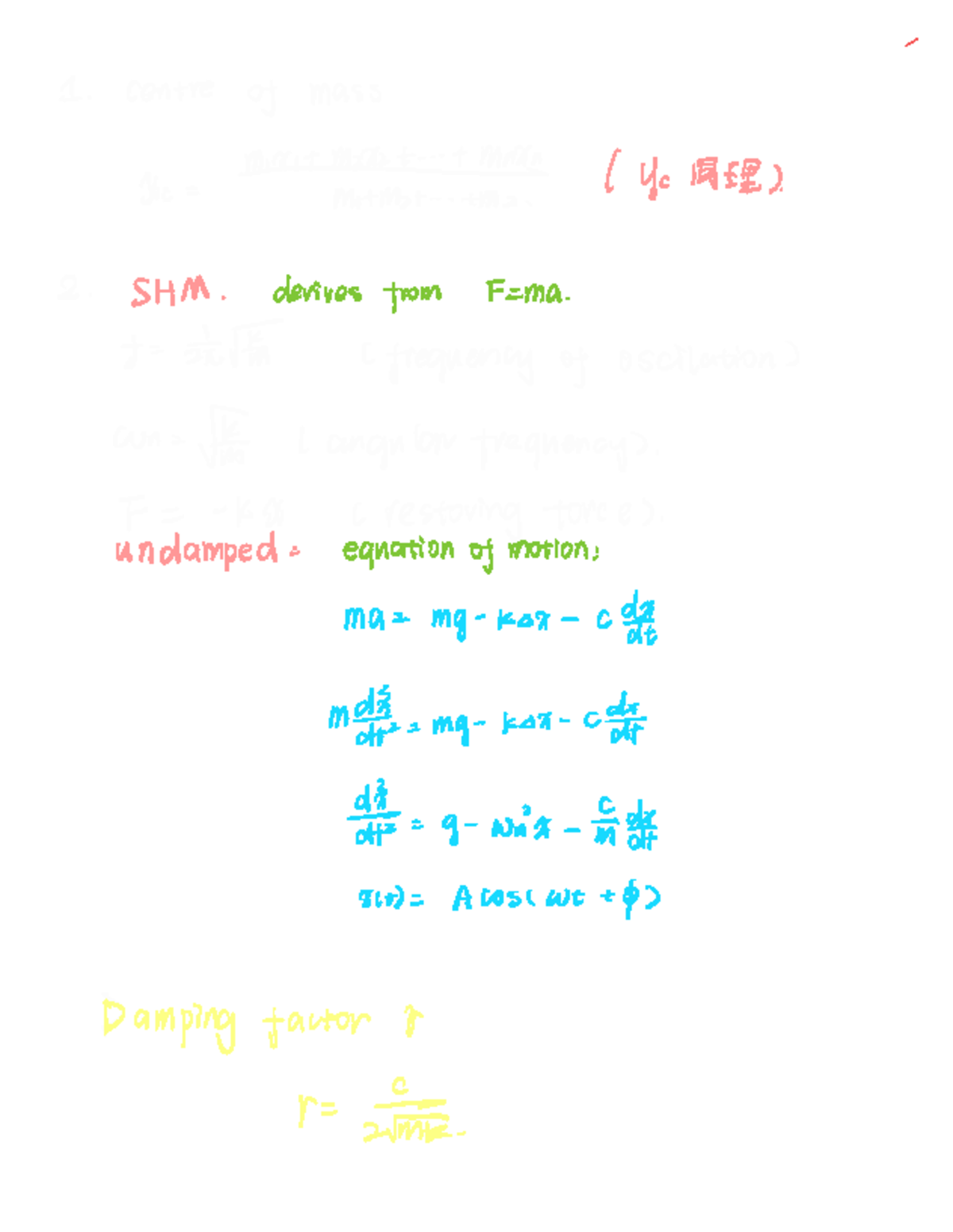 ME Formulas and cheat sheets - Centre of mass Xc = +Matt ... + Mayn ...