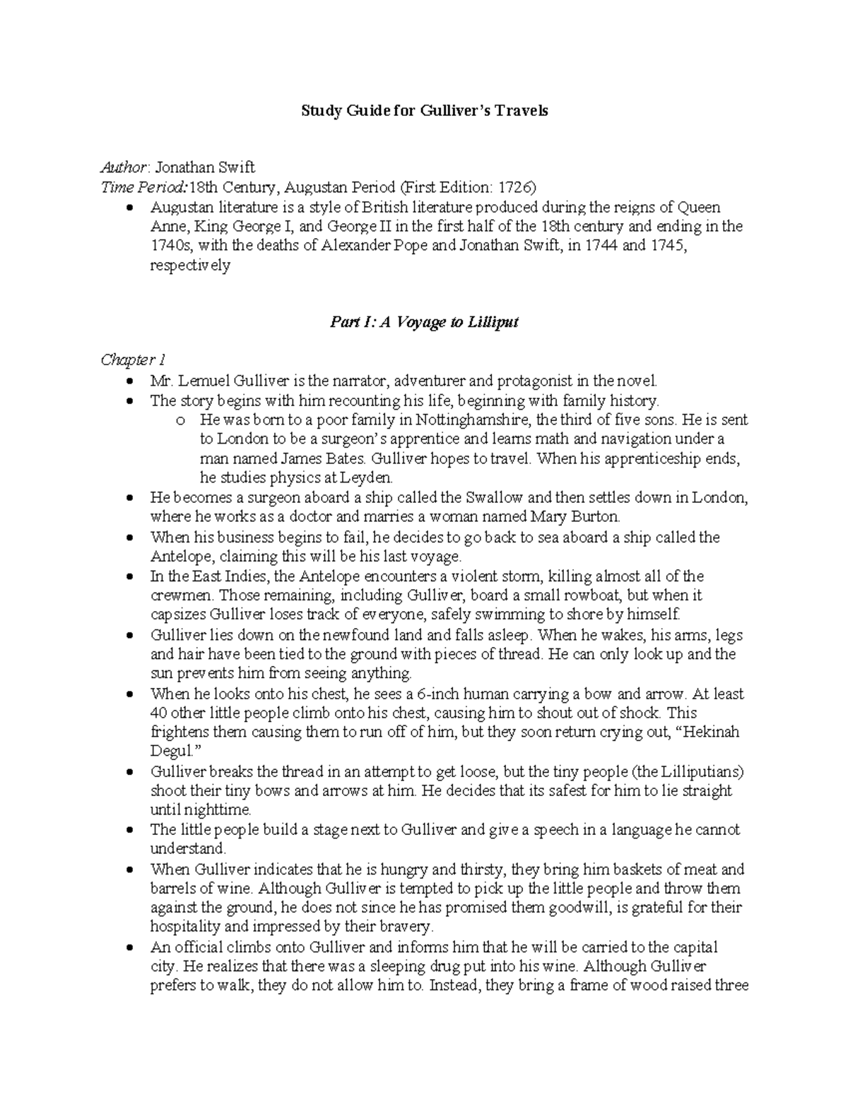 Study Guide for Gulliver’s Travels Study Guide for Gulliver’s Travels