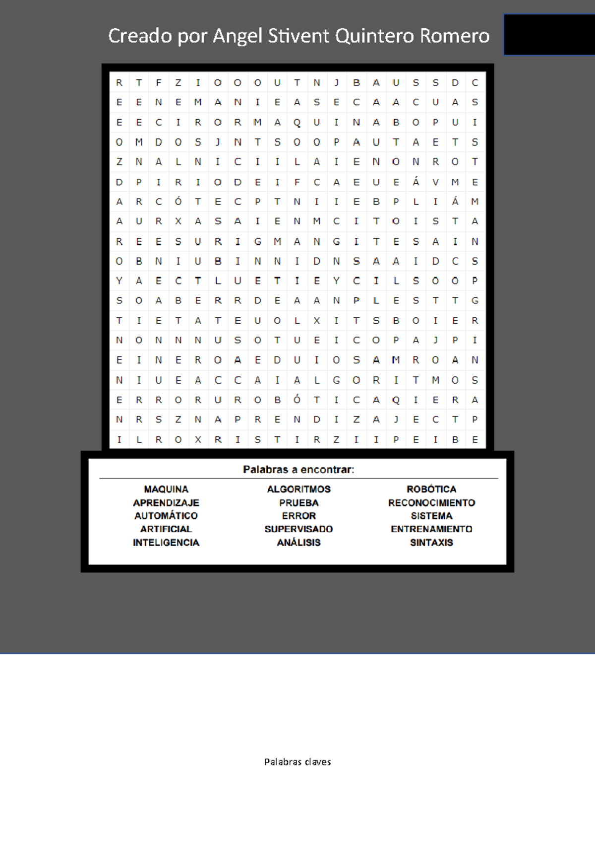 Palabras claves sopa de letras Palabras claves Creado por Angel