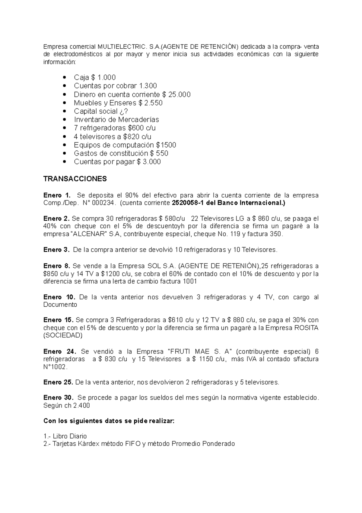 Carlos Ejemplo Mercaderìas - Empresa comercial MULTIELECTRIC. S.(AGENTE ...