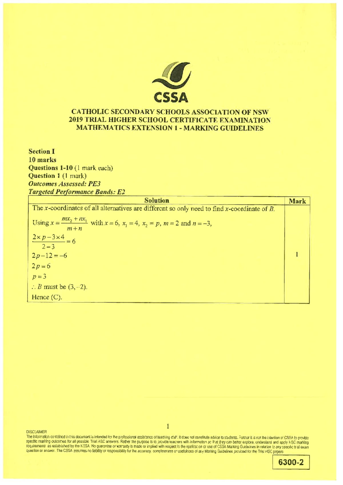 CSSA Ext 1 2019-Solutions - CSSA CATHOLIC SECONDARY SCHOOLS ASSOCIATION ...