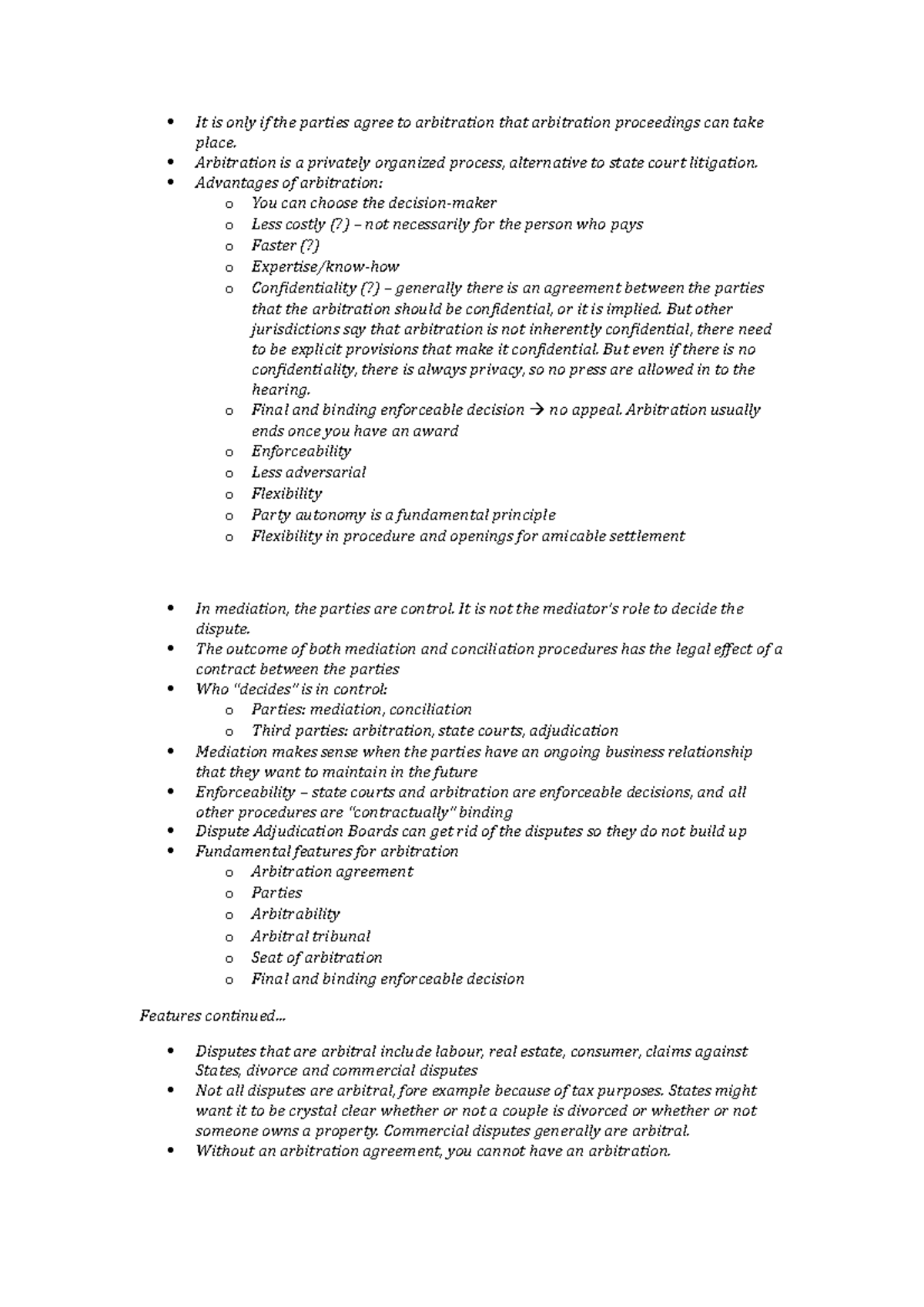 International Arbitration Lecture Notes Winter semeter - It is only if ...