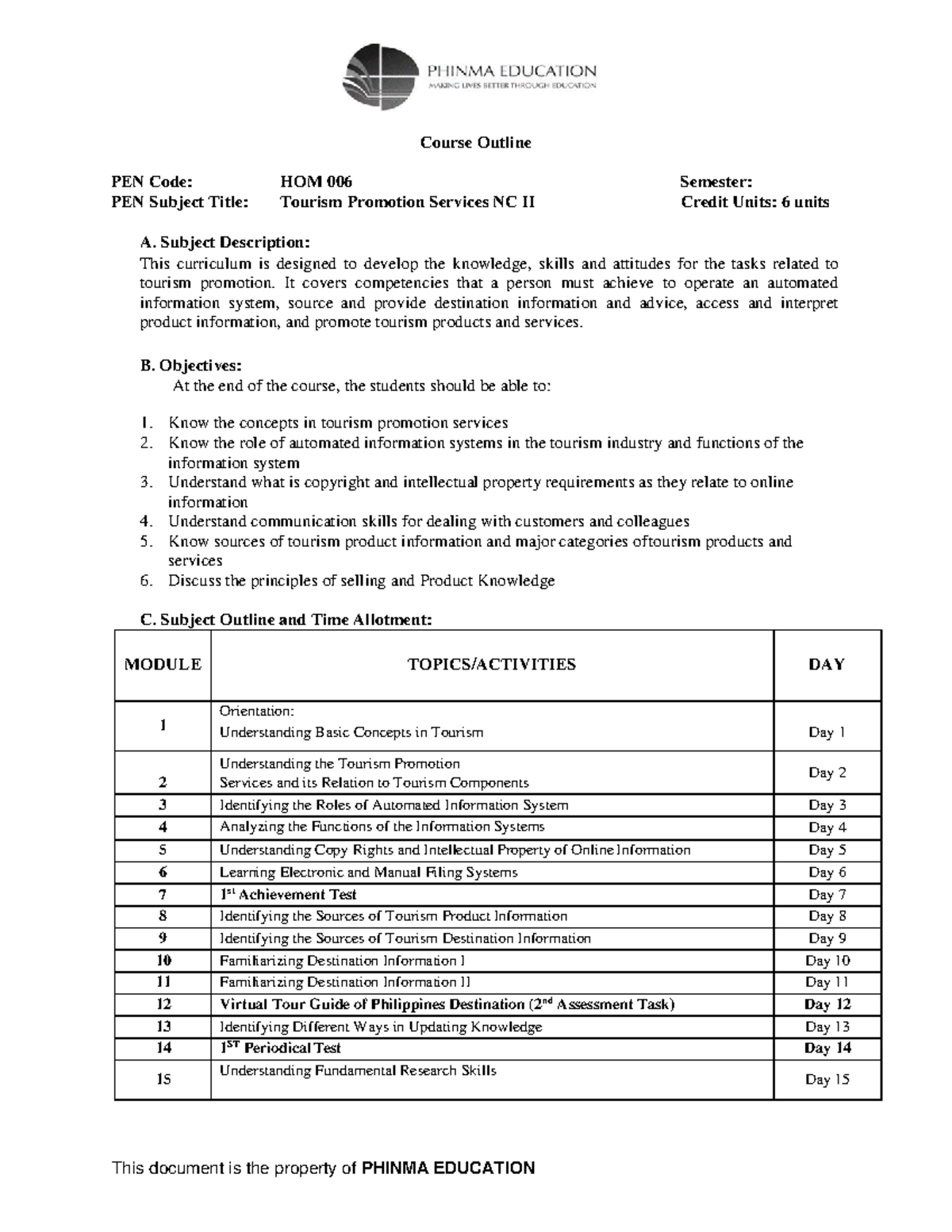 HOM 006 - SAS Syllabus - This document is the property of PHINMA ...