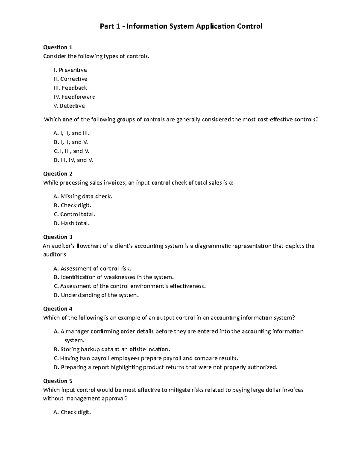 Topic 4 - Internal Control 2 Quizzer - Part 1 - Information System ...