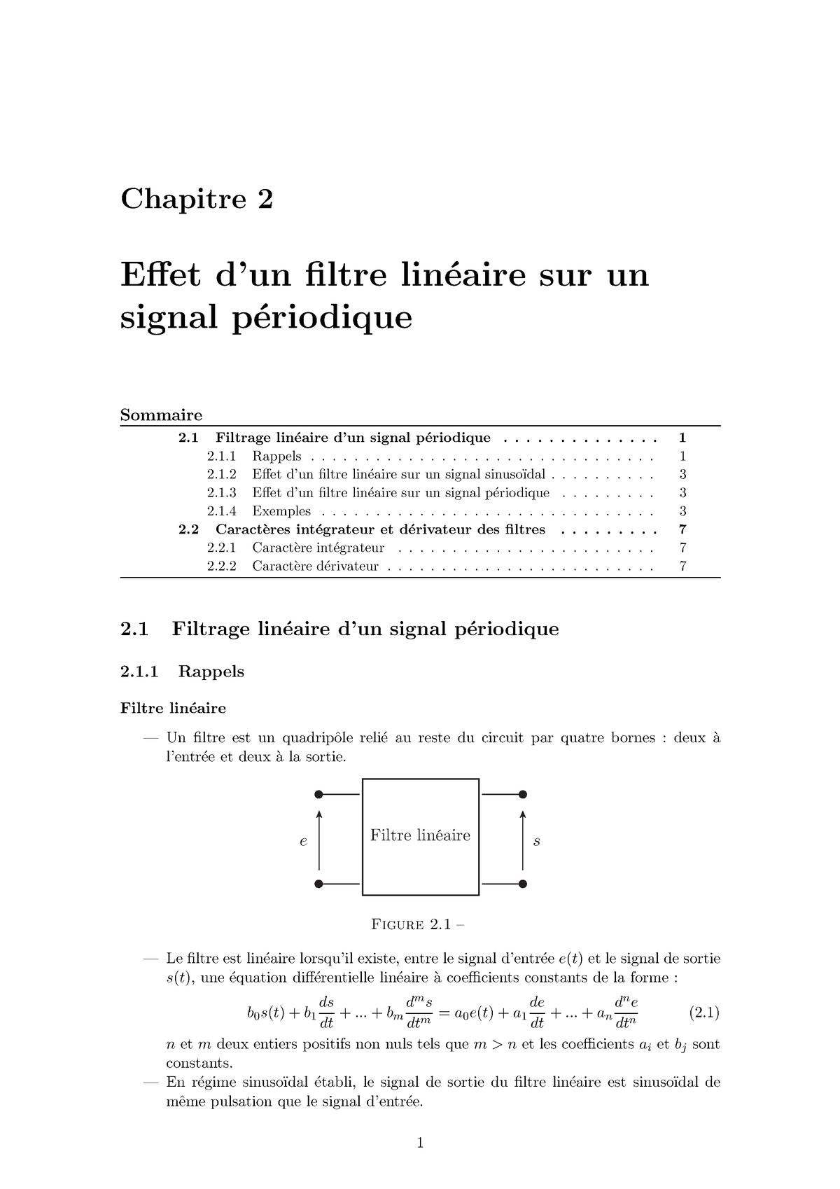 Effet Filtre Summary Electronique Chapitre Effet Dun Filtre Lin Eaire Sur Un Signal P