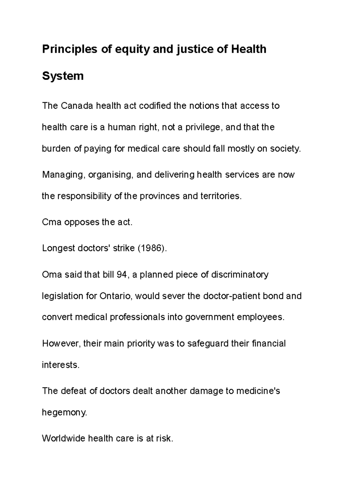 Principles of equity and justice of Health System - Principles of ...