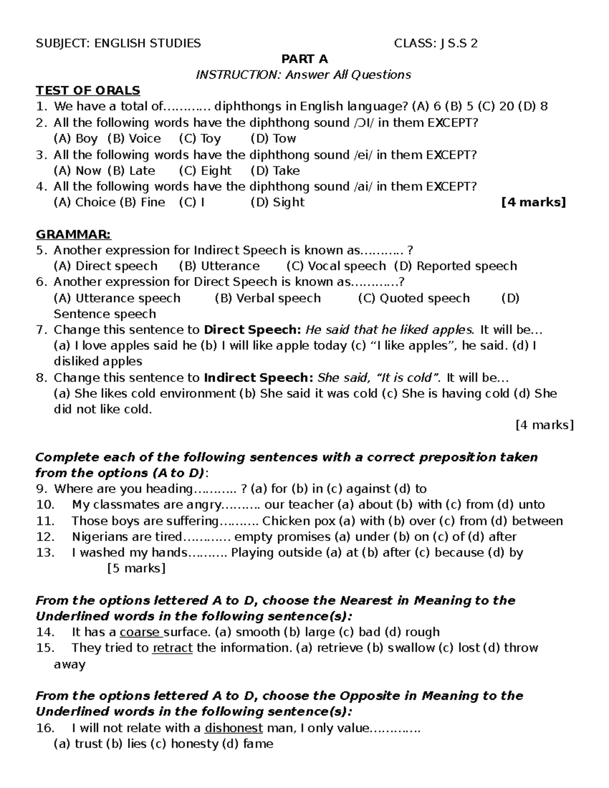 English Class For Standard Students SUBJECT ENGLISH STUDIES CLASS J 