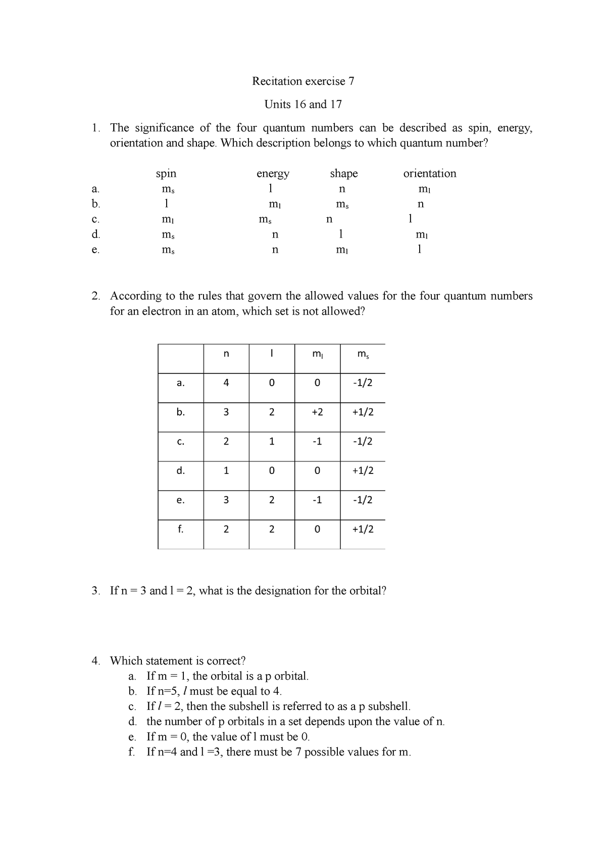 Exercise 25 - Practice worksheet - StuDocu Throughout Quantum Numbers Practice Worksheet