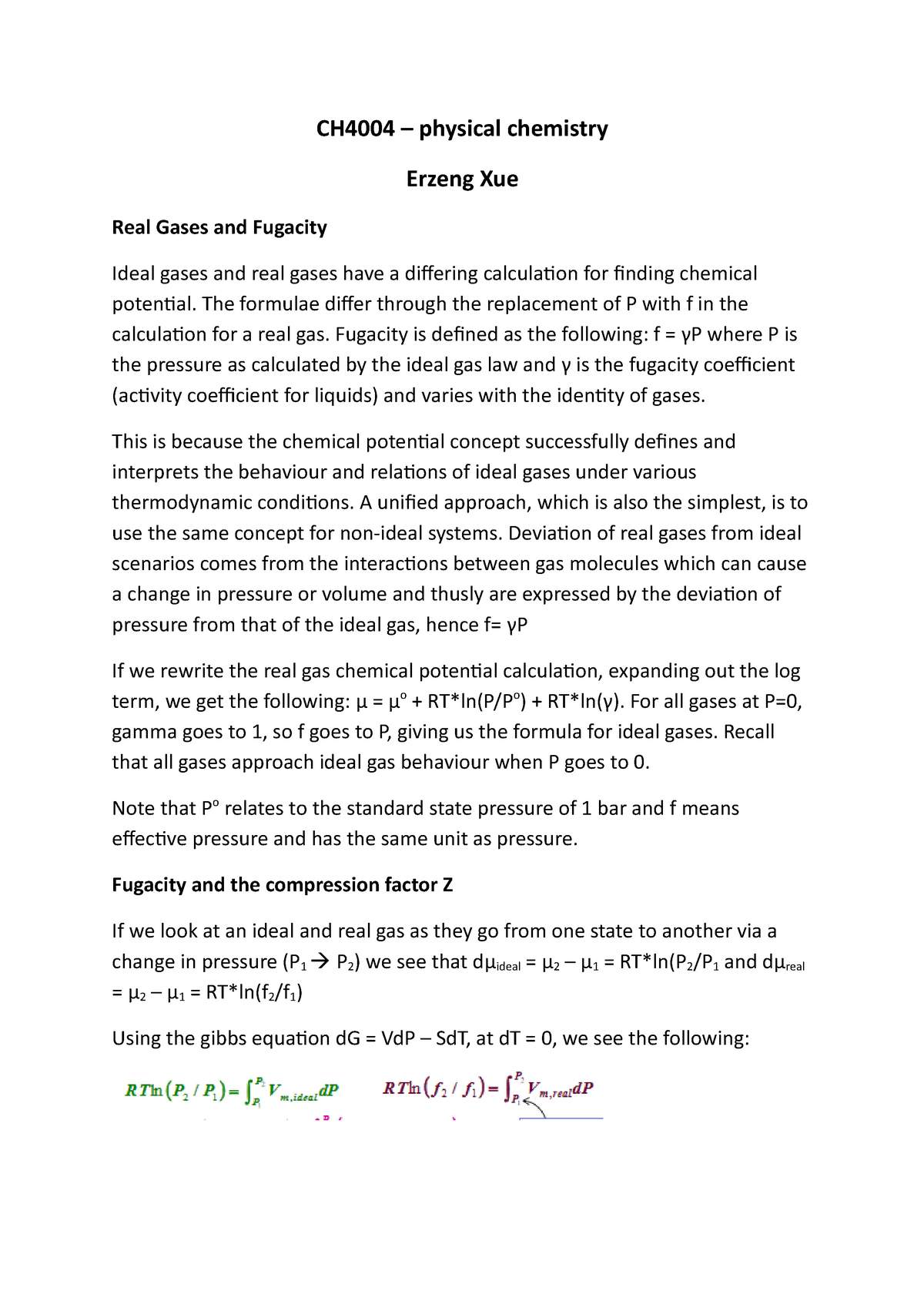 Compression Factor and Fugacity 