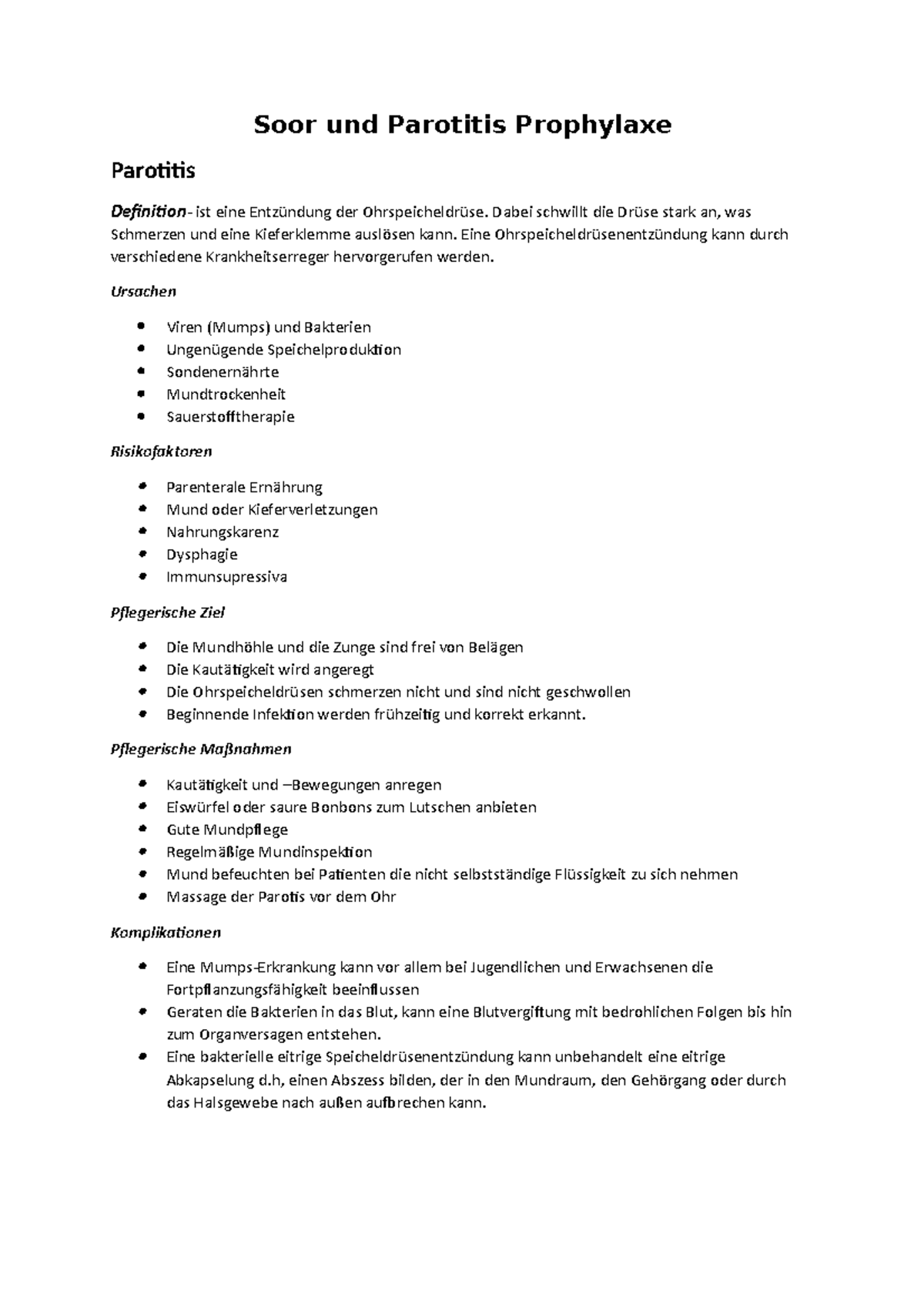 Soor Und Parotitis Definition Soor und Parotitis Prophylaxe - Soor und Parotitis Prophylaxe Parotitis