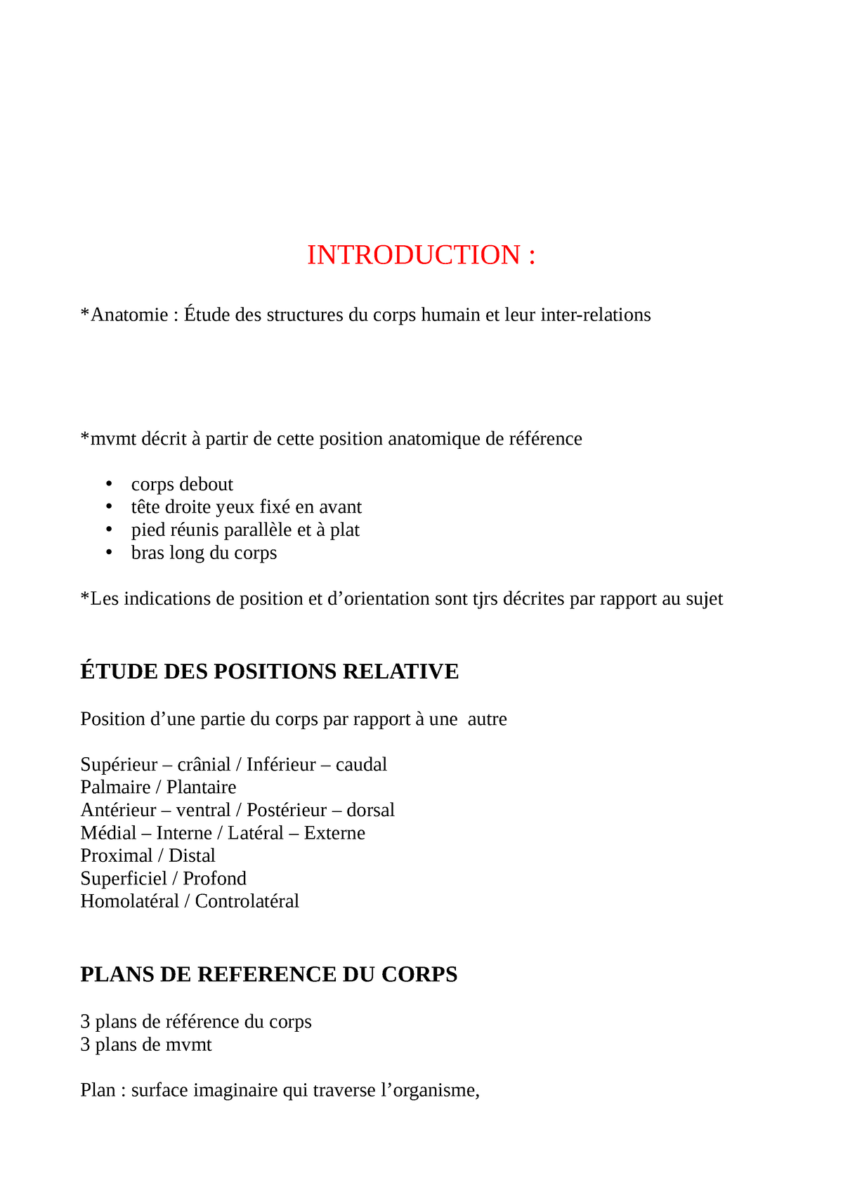 Anatomie Staps Intro - INTRODUCTION : *Anatomie : Étude Des Structures ...