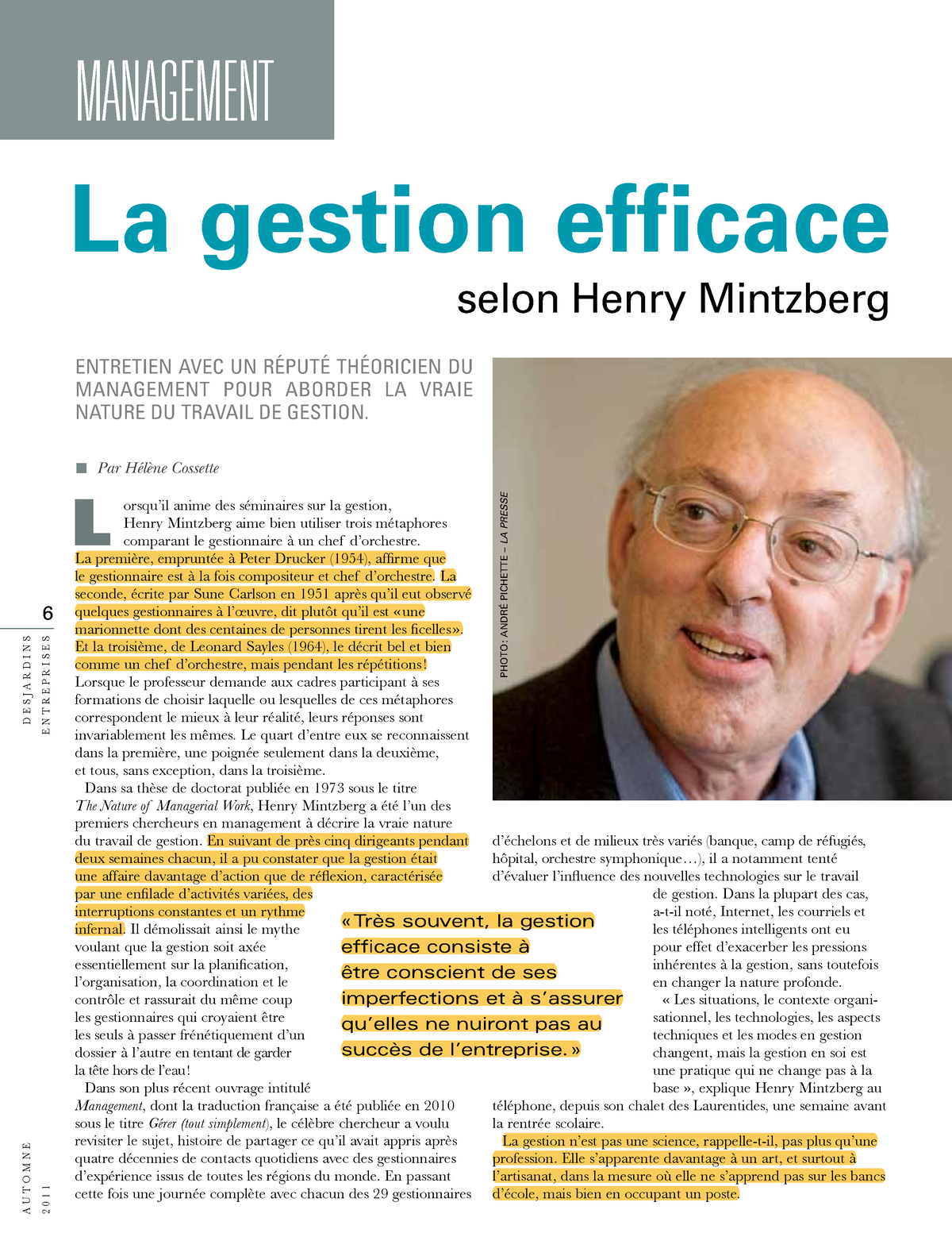 La Gestion Efficace Selon Henry Mintzberg - D E S J A R D I N S E N T R ...