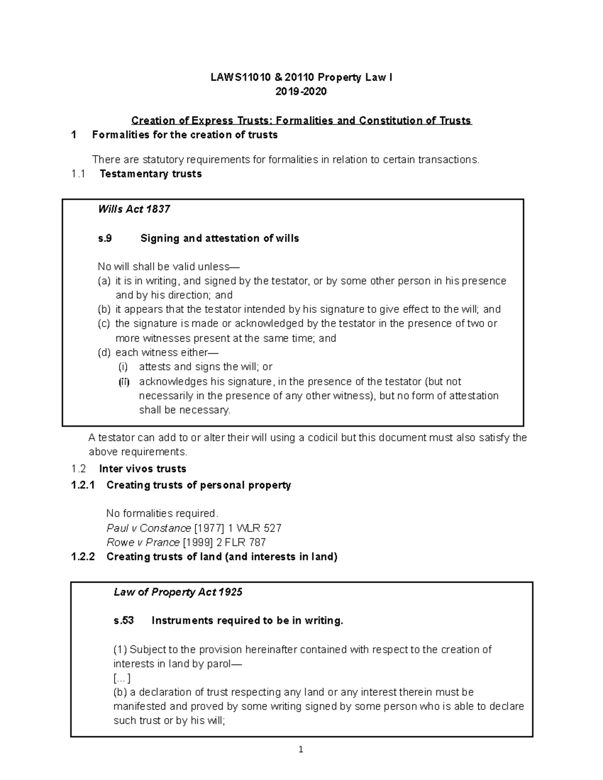 Express Trusts- Formalities and Constitution for Blackboard - LAWS11010 ...