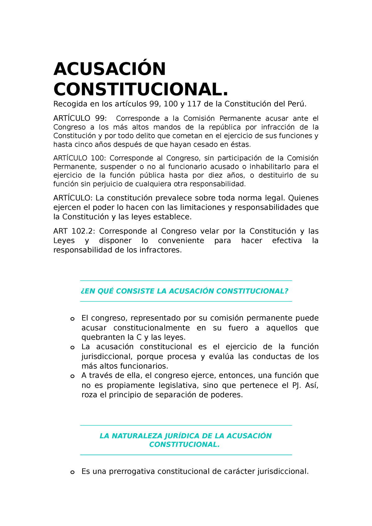 Apuntes De Derecho Constitucional II. - ACUSACIÓN CONSTITUCIONAL ...