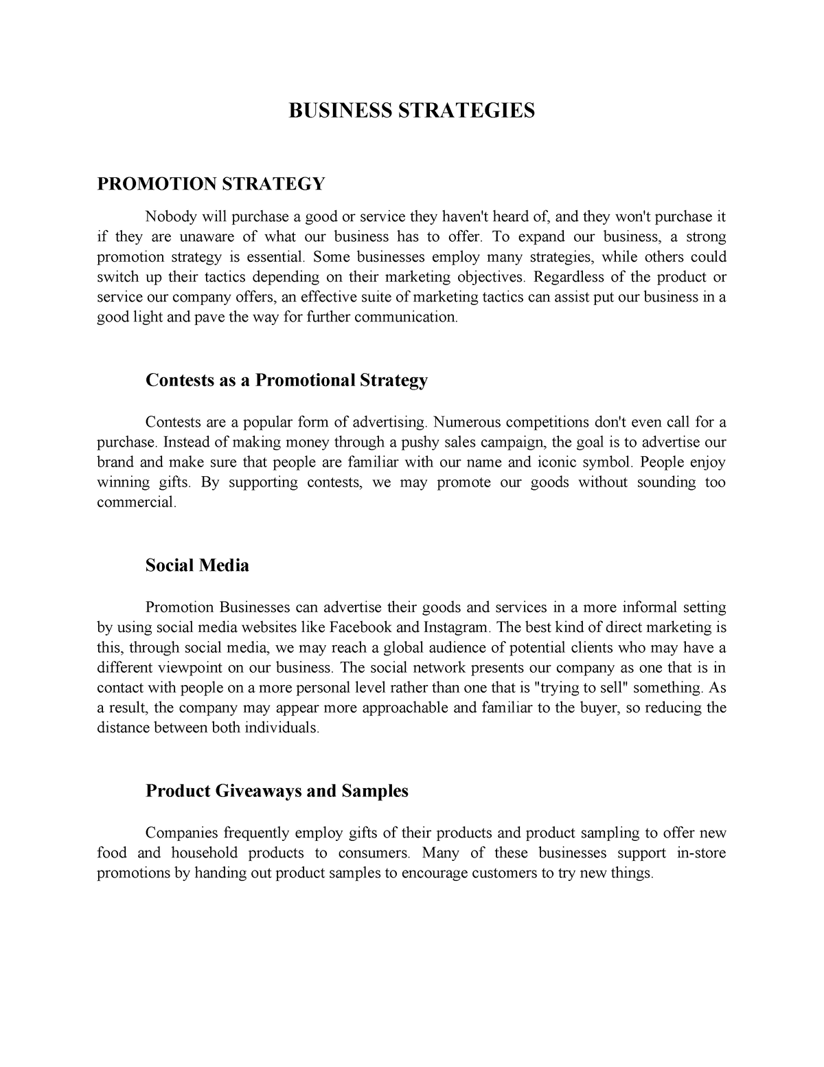 Buss Strategy Chapter 4 - Business Strategies Promotion Strategy Nobody 