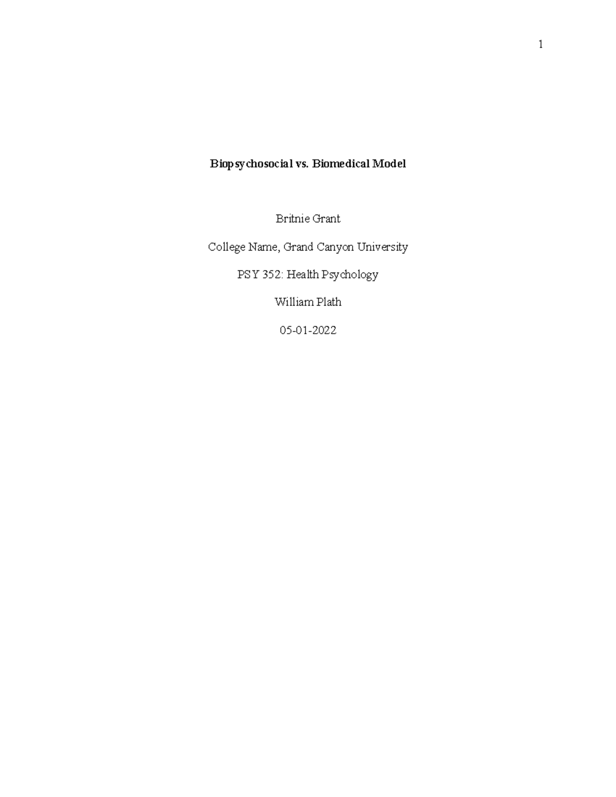 Biopsychosocial vs. Biomedical Model - Biopsychosocial vs. Biomedical ...