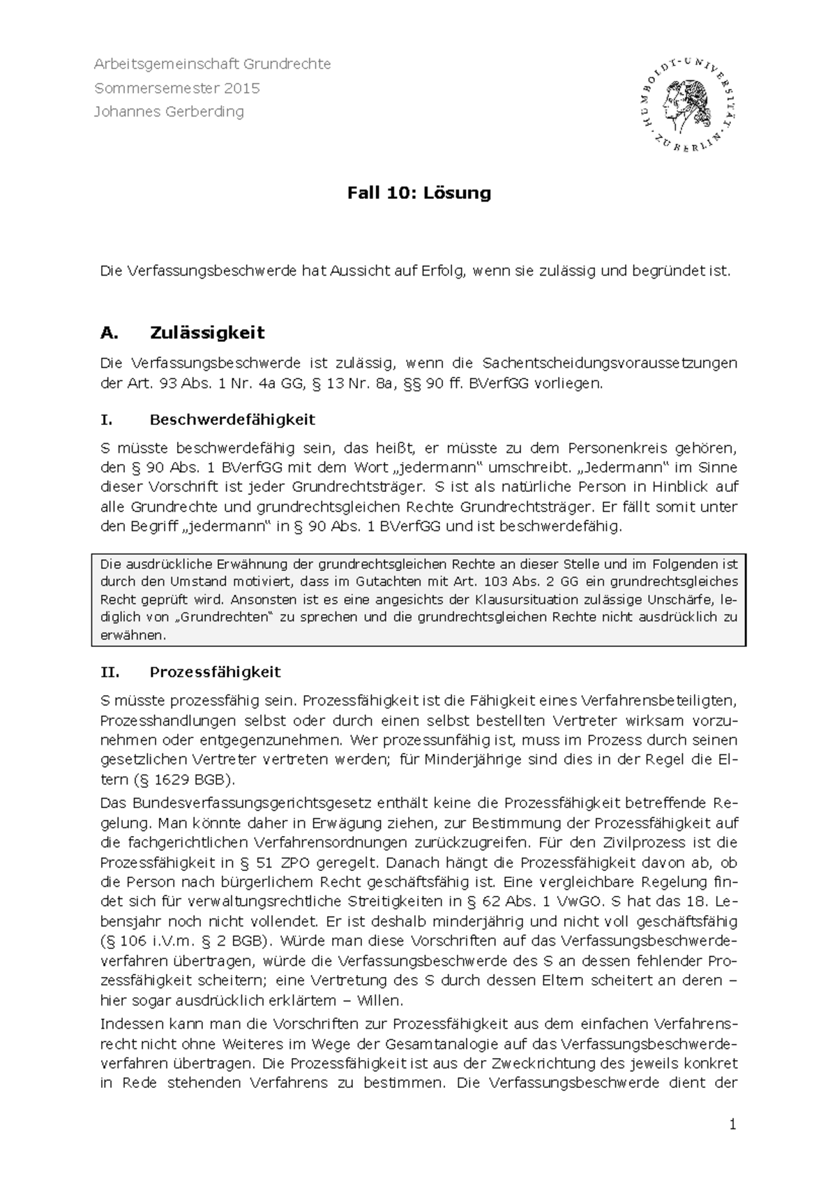 Übungen - Fall 10: Sachverhalt +Lösung - Arbeitsgemeinschaft ...