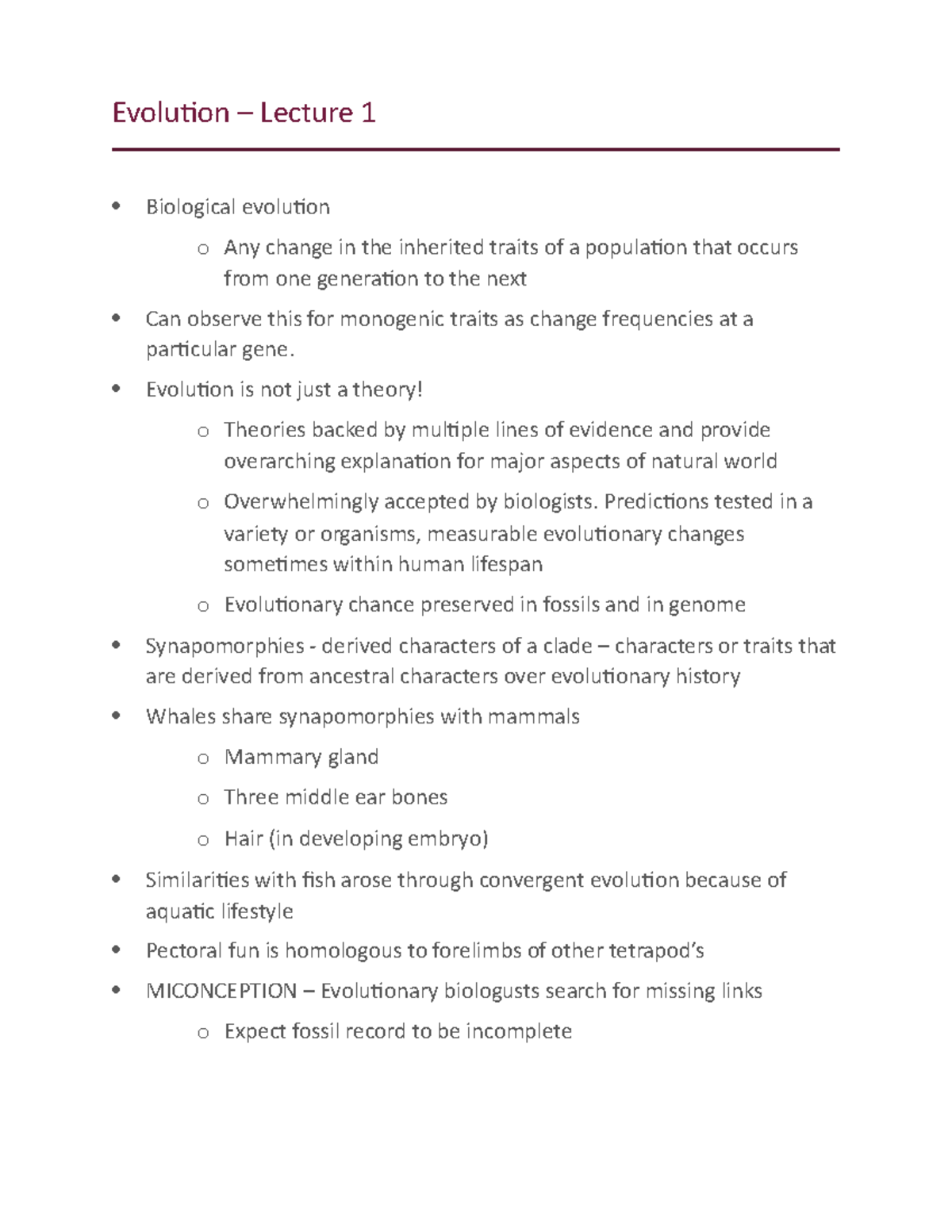 Evolution - Lecture 1 - Evolution is not just a theory! o Theories ...