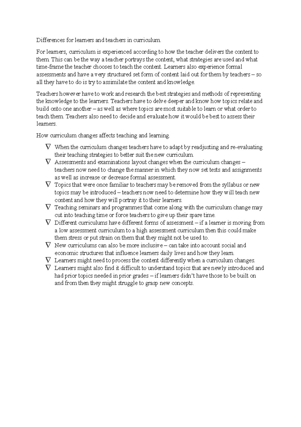 Tutorial 3 Curriculum in South Africa Differences for learners and