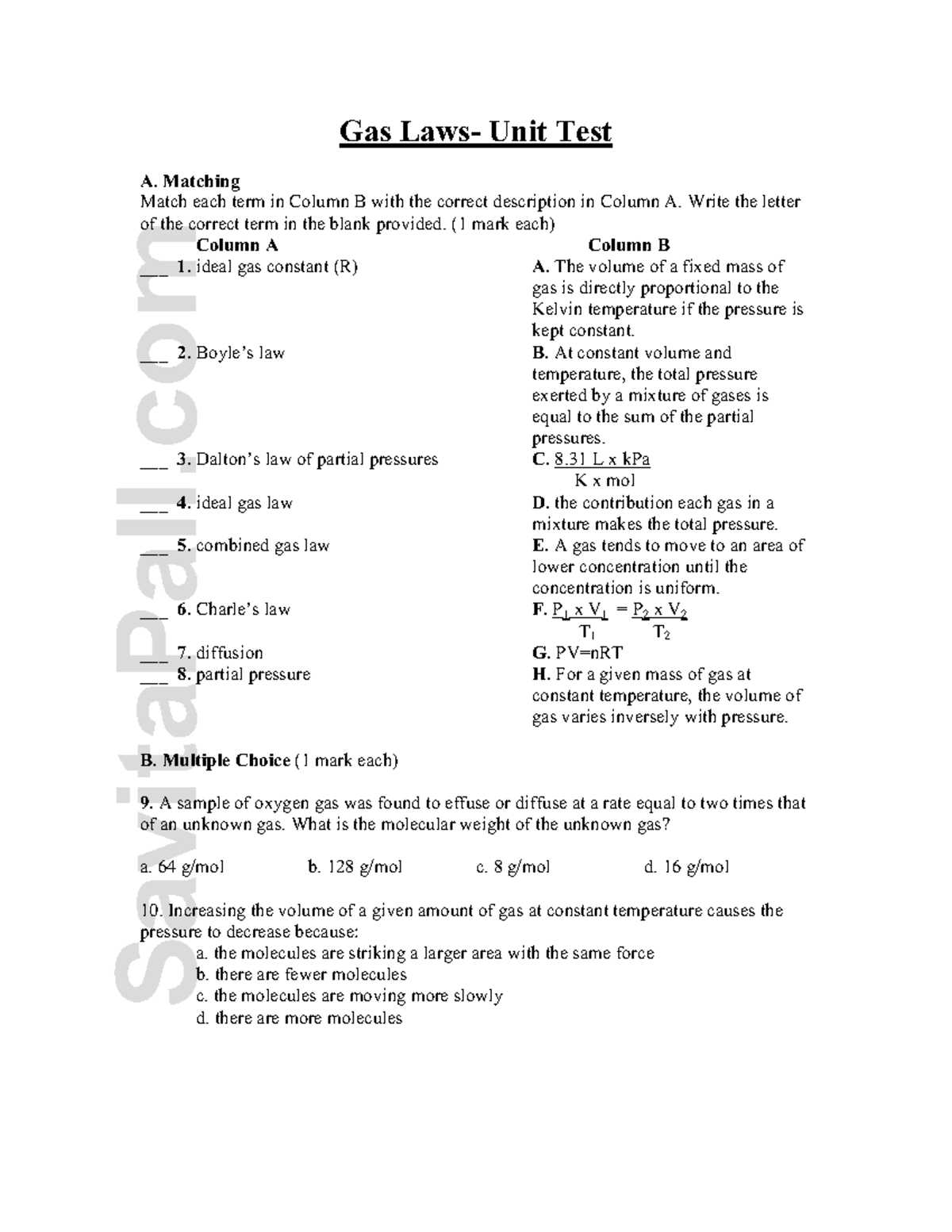 Gas Laws Unit Test Gas Laws Unit test unit 5 Studocu