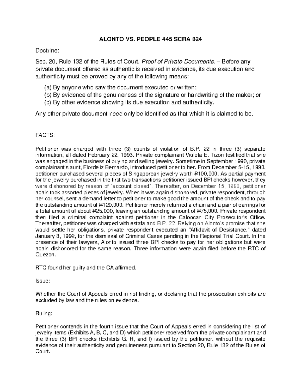 120 Alonto VS. People 445 SCRA 624 ALONTO VS. PEOPLE 445 SCRA 624