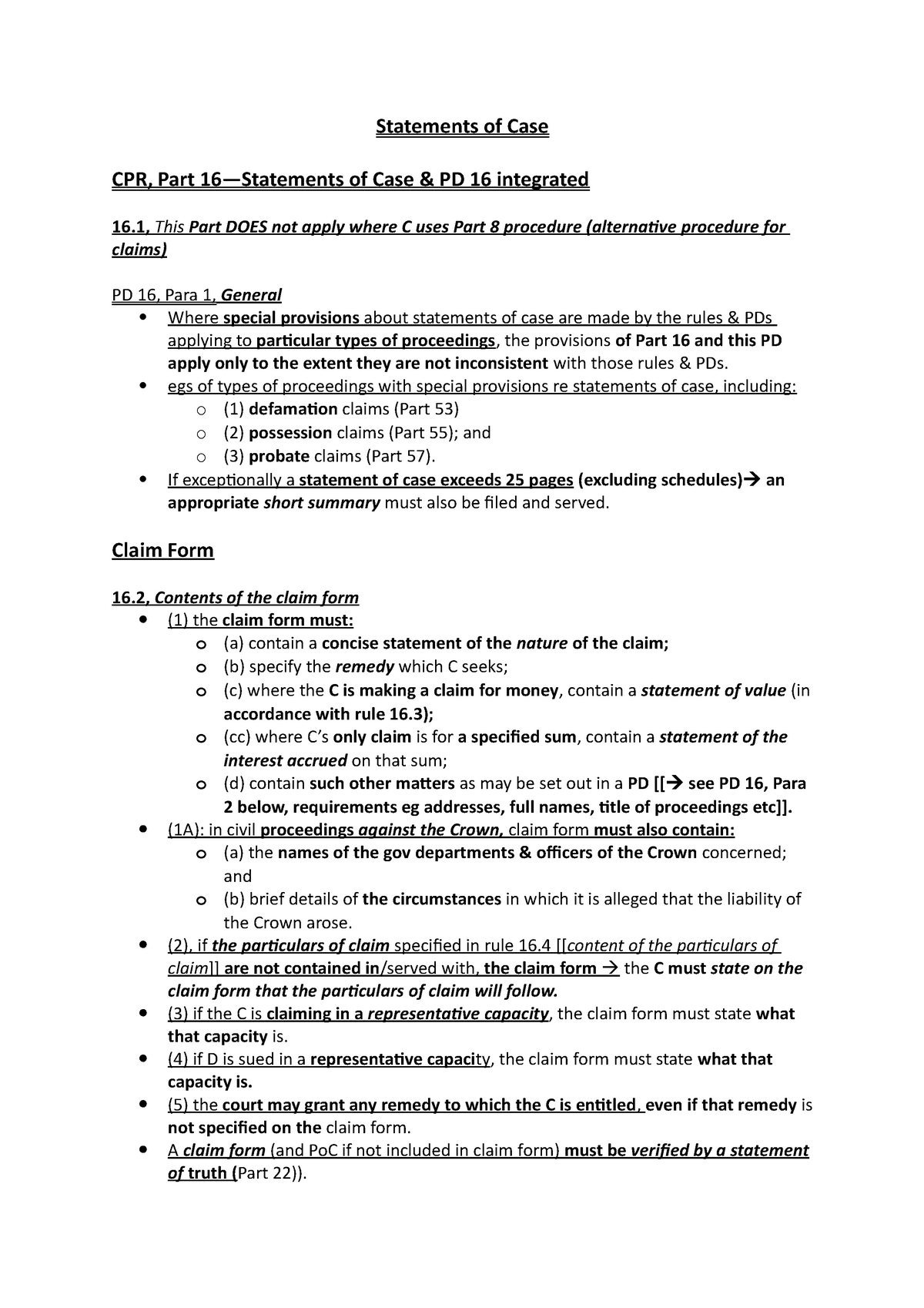 Statements Of Case Interest Convictions Statements Of Case CPR Part 