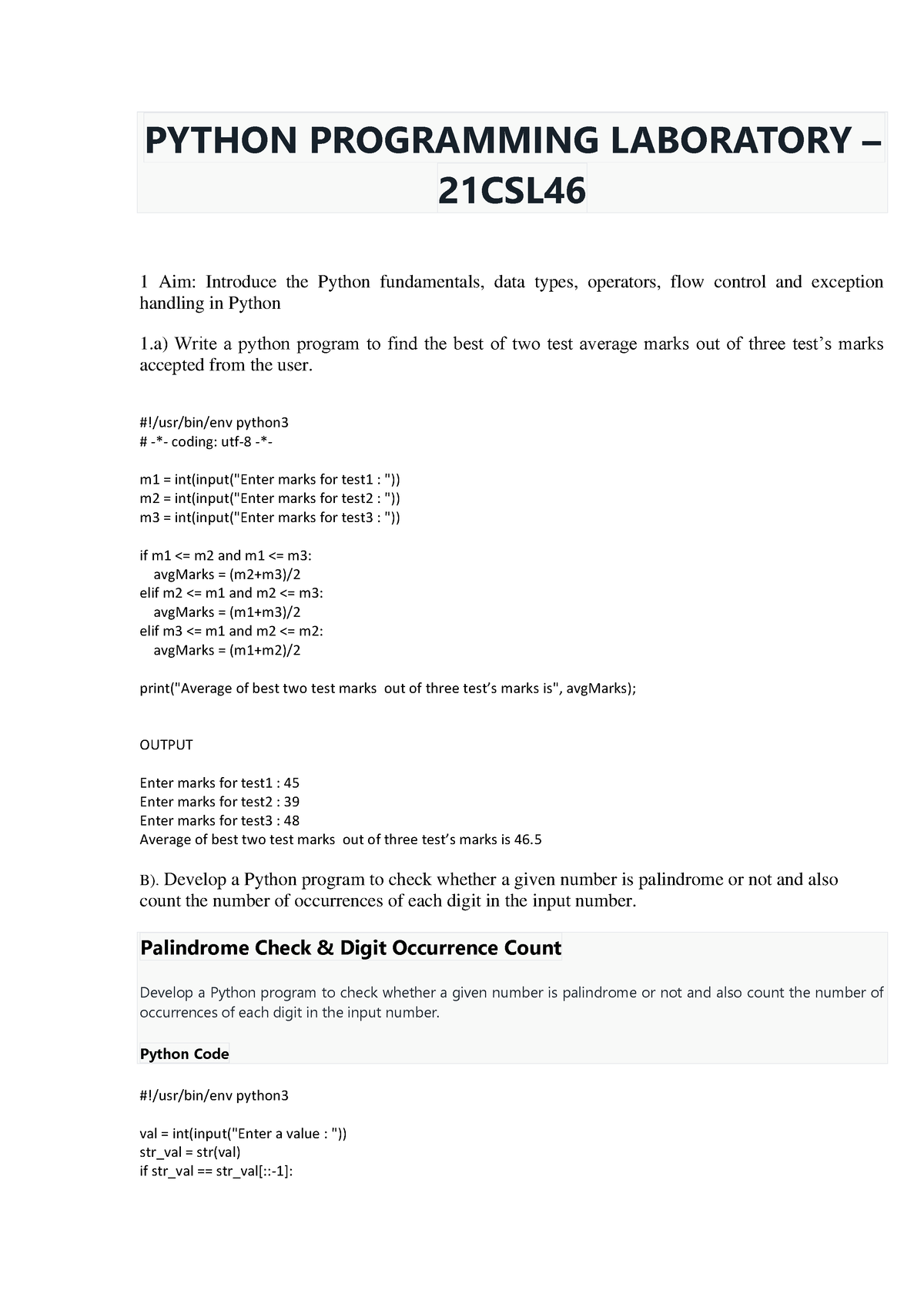 Python Programming Laboratory – 21CSL46 - PYTHON PROGRAMMING LABORATORY ...