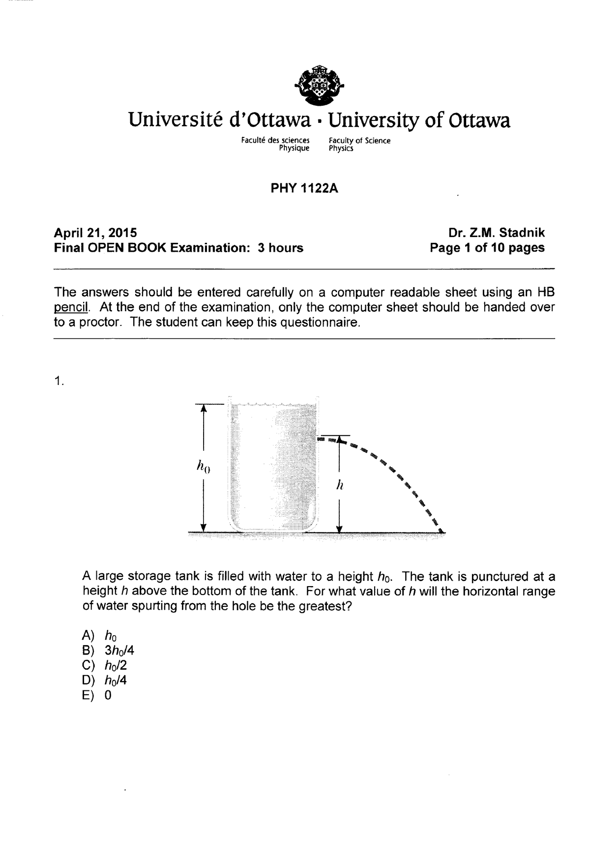 2015 Exam Winter Physics 1122 Questions - PHY1122 - Studocu