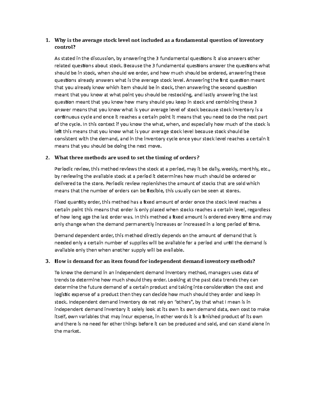 Stock Level - Essay - Why is the average stock level not included as a ...