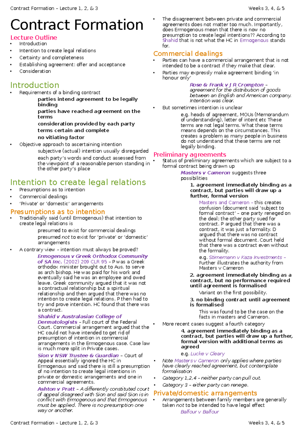 Contract Formation Lecture Notes Contract Formation Lecture Outline Introduction Intention To Contract Formation Lecture Notes Contract Formation Lecture Outline Introduction Intention To