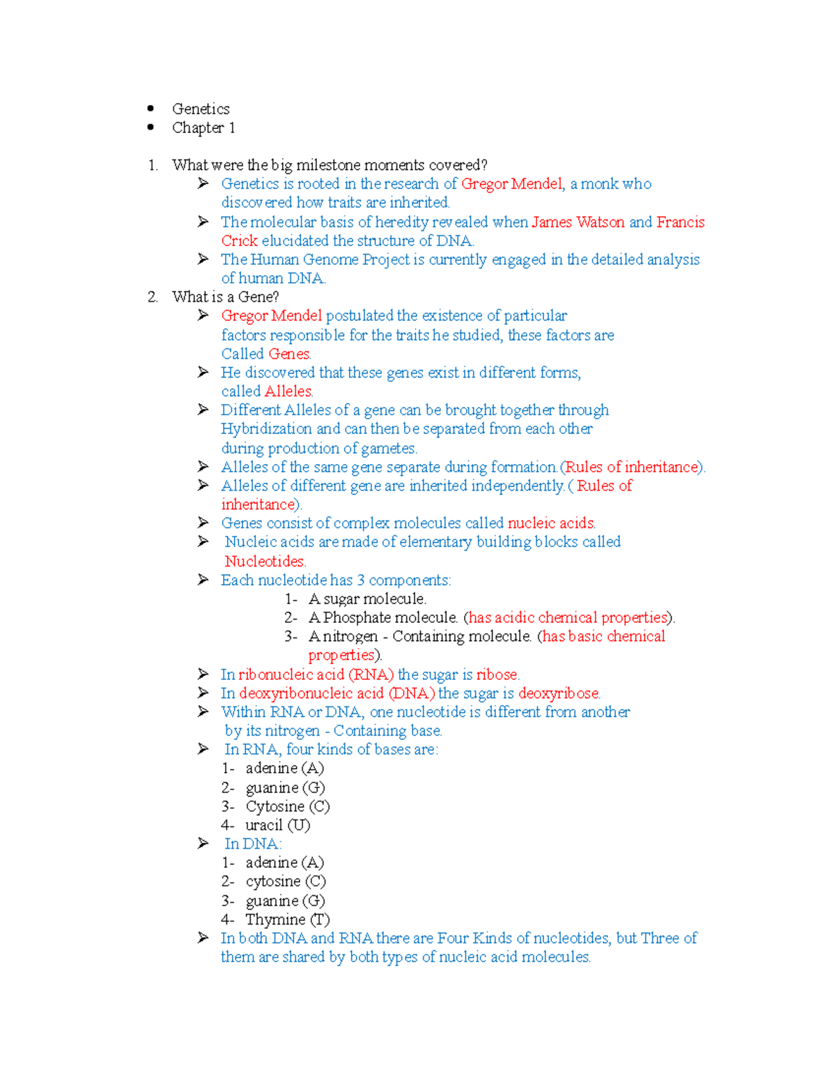 Genetics CH1 - Lecture notes ch 1 - Genetics Chapter 1 What were the ...