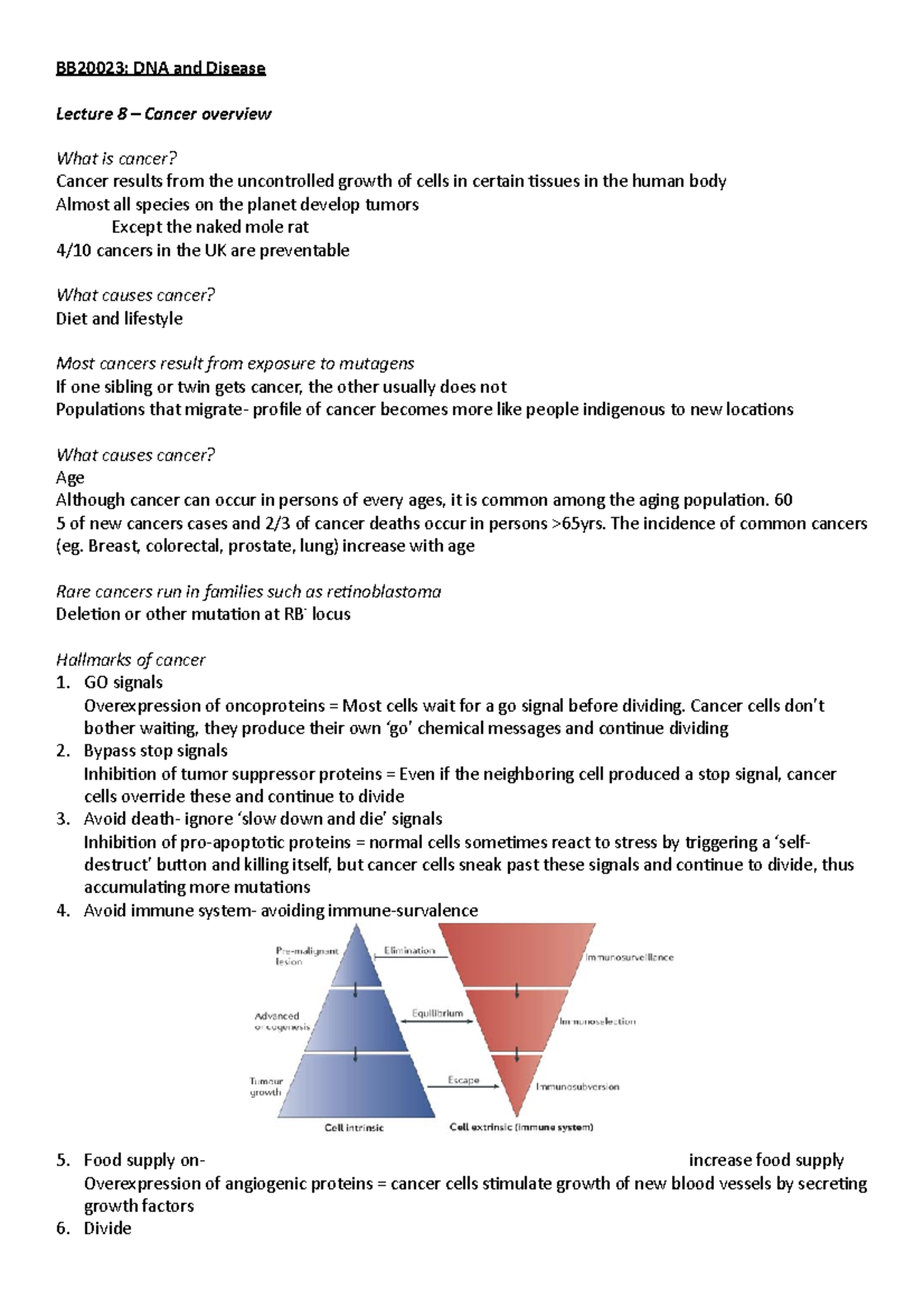 BB20023- Cancer - BB20023: DNA And Disease Lecture 8 – Cancer Overview ...