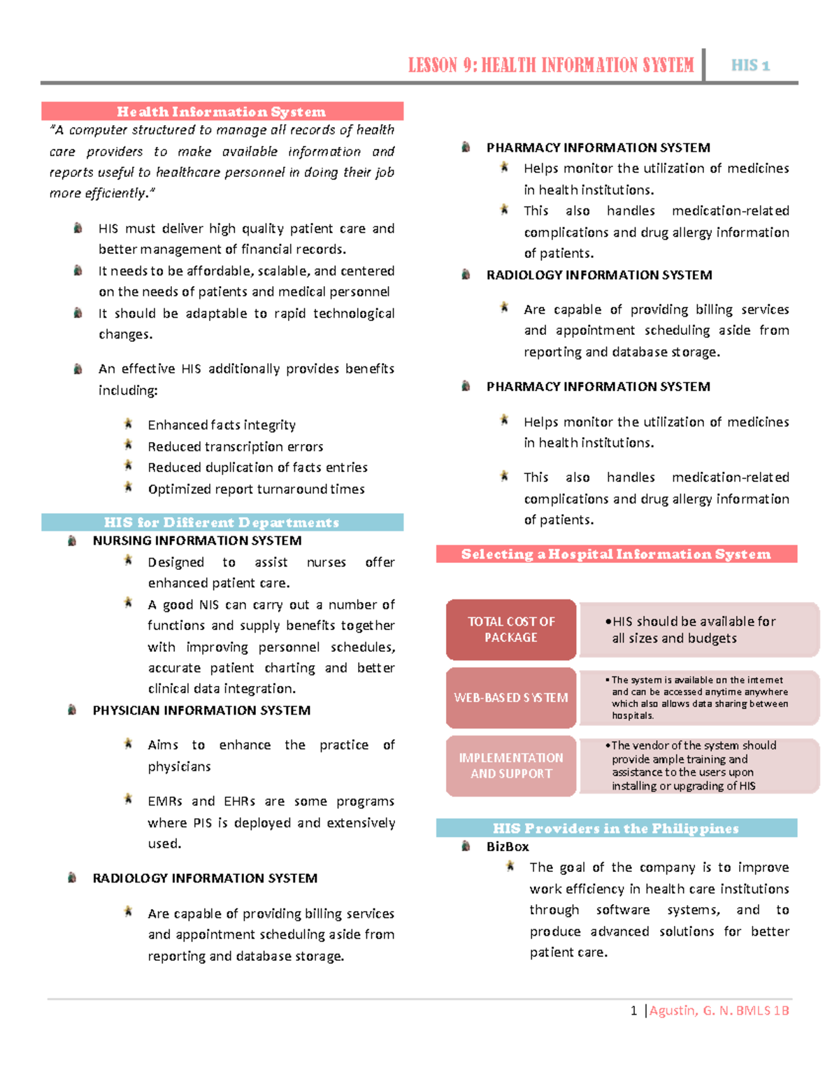 Lecture 9- Hospital IS - LESSON 9: HEALTH INFORMATION SYSTEM HIS 1 1 ...
