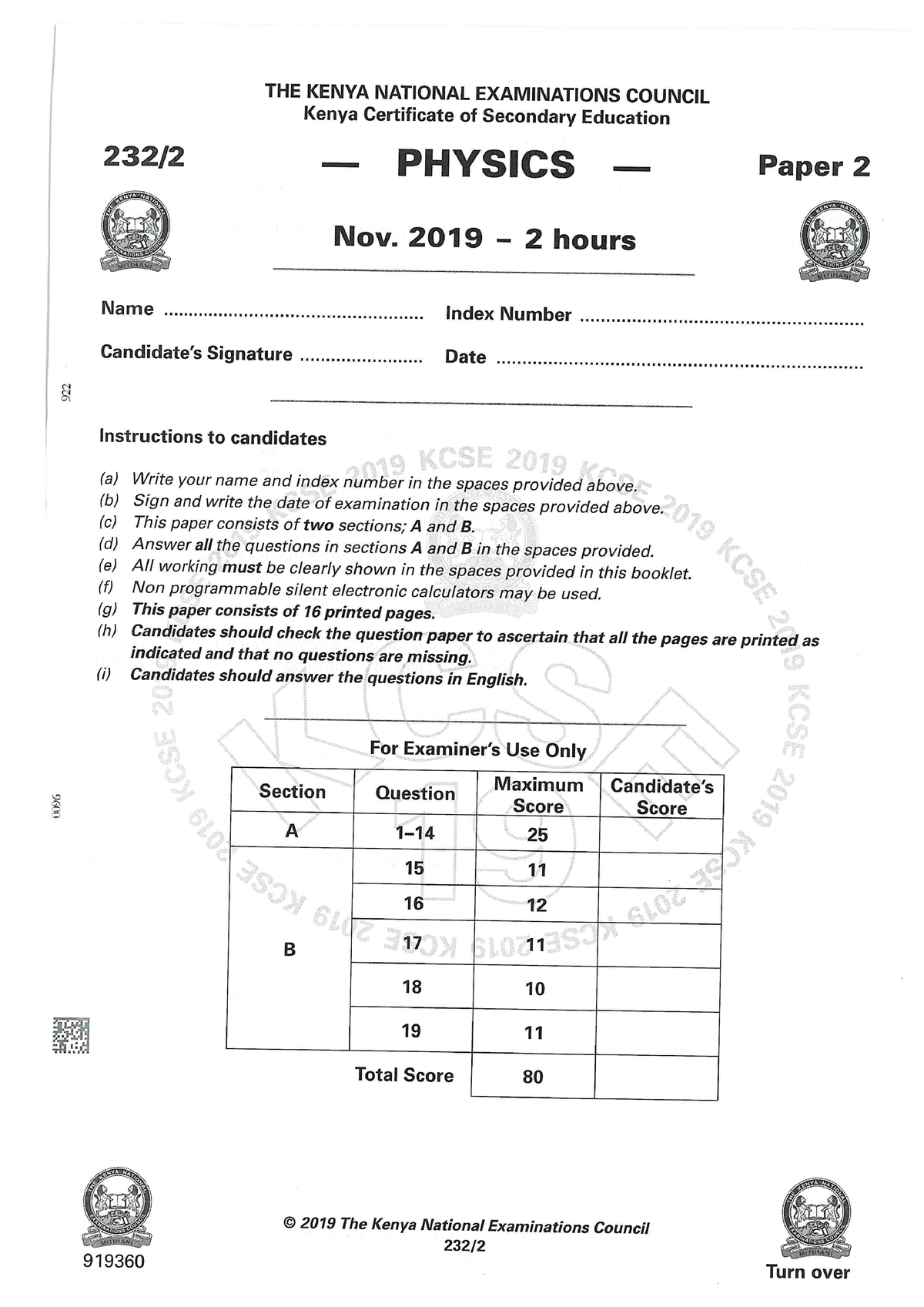 2019-KCSE-Physics-Paper-2 - Educatucation - Studocu