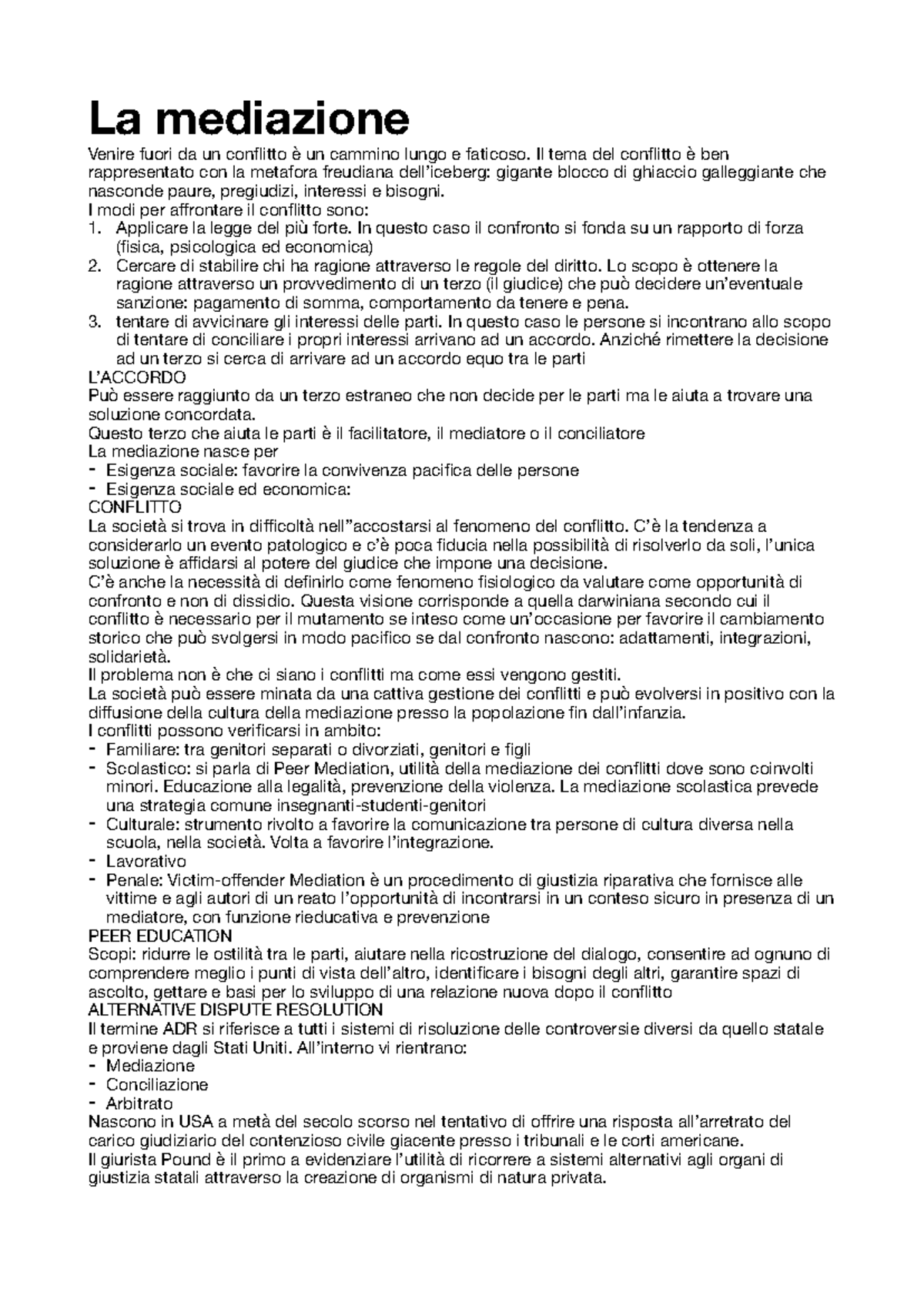 La mediazione Appunti prof Di Gregorio La mediazione Venire fuori da un conflitto è un