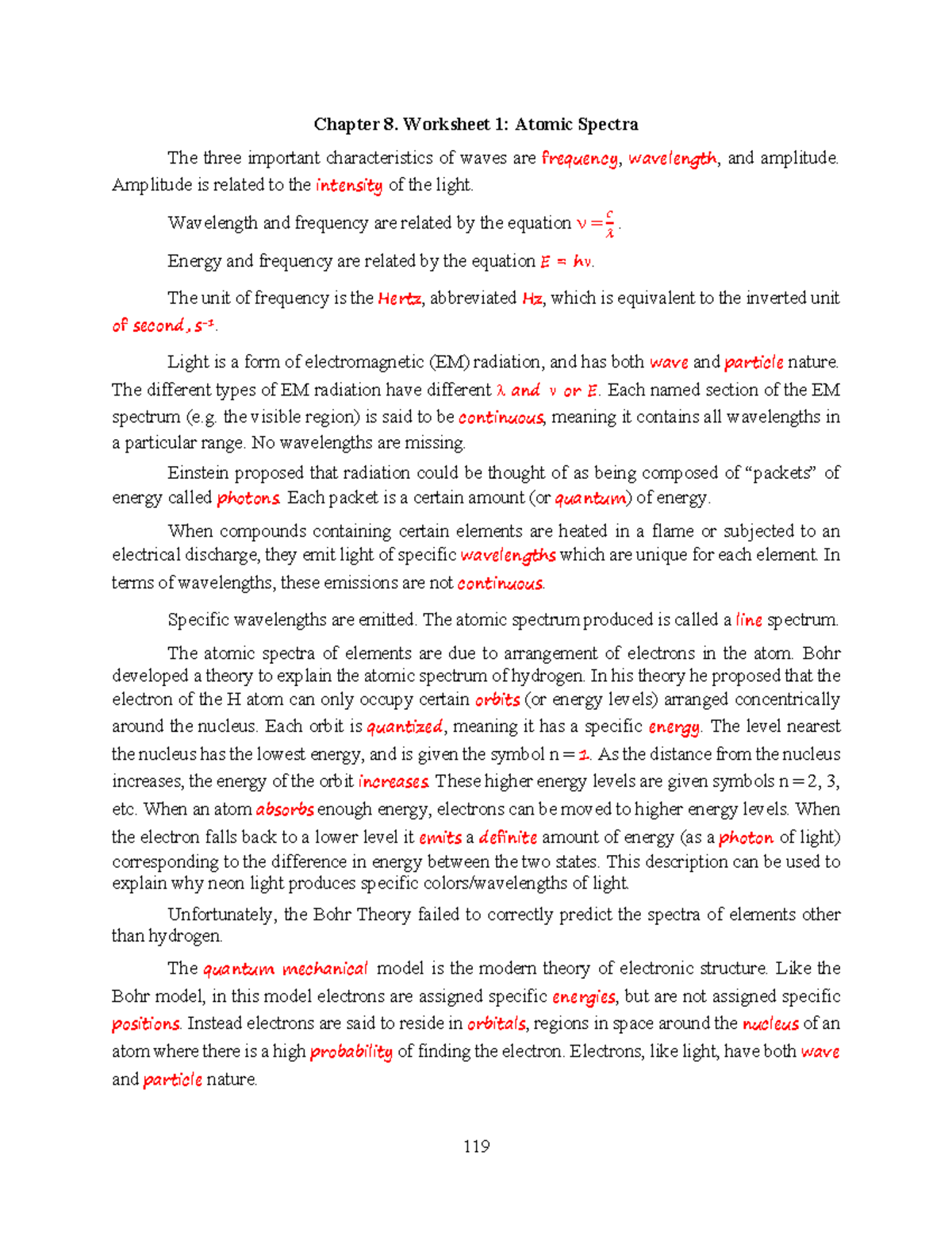 Worksheet 1 Atomic Spectra